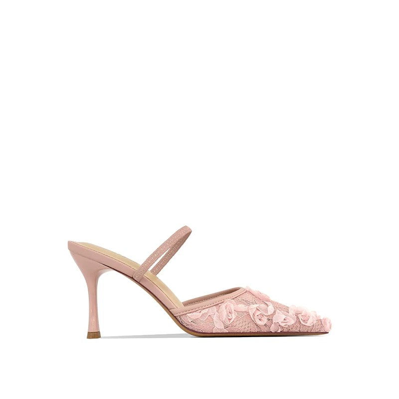 Amélie Lace Embroidered Mule Heels