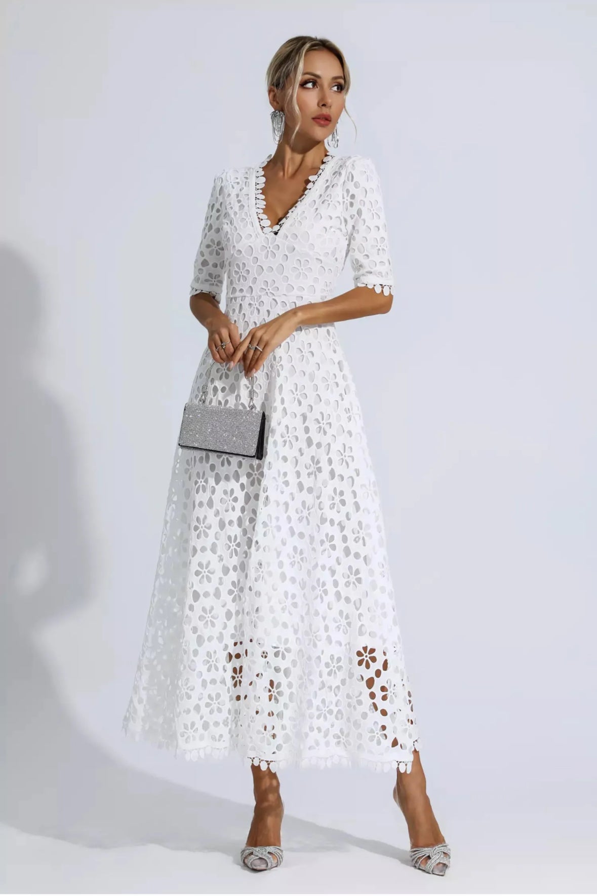 White floral lace maxi dress