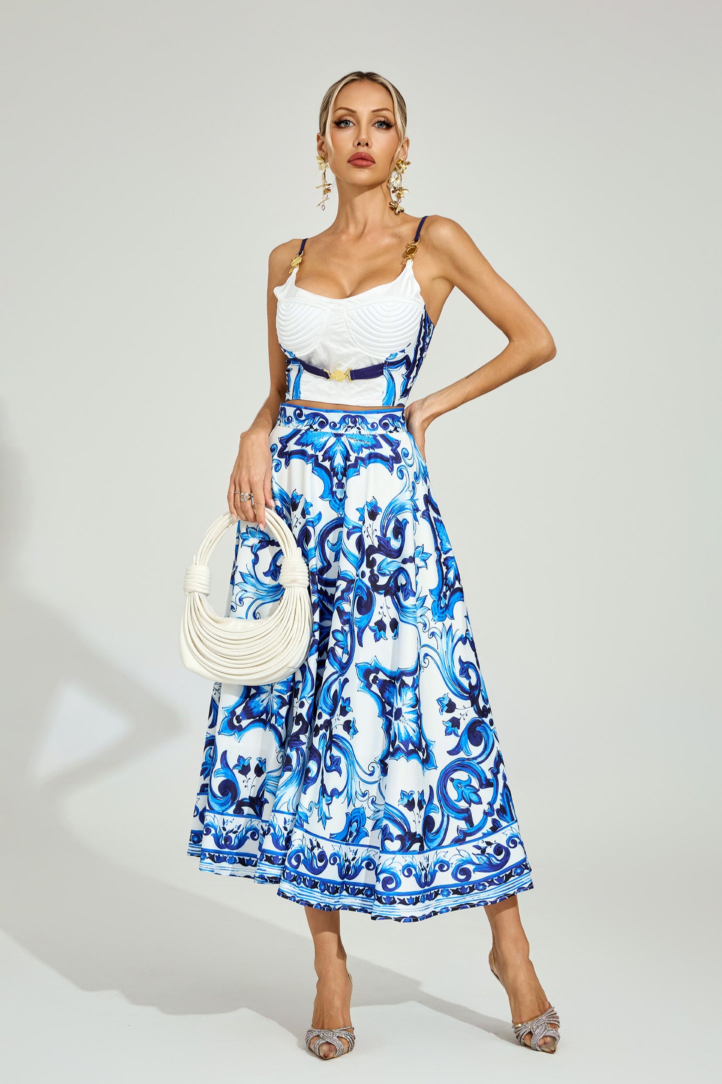 Amalfi Blue Majolica Midi Skirt & Top Set