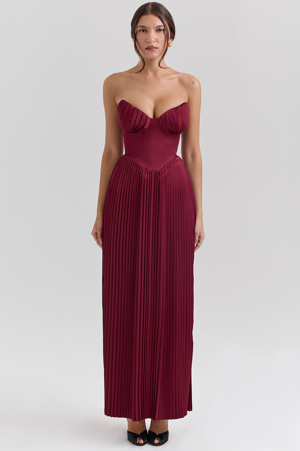 Céleste Pleated Bustier Gown - Burgundy