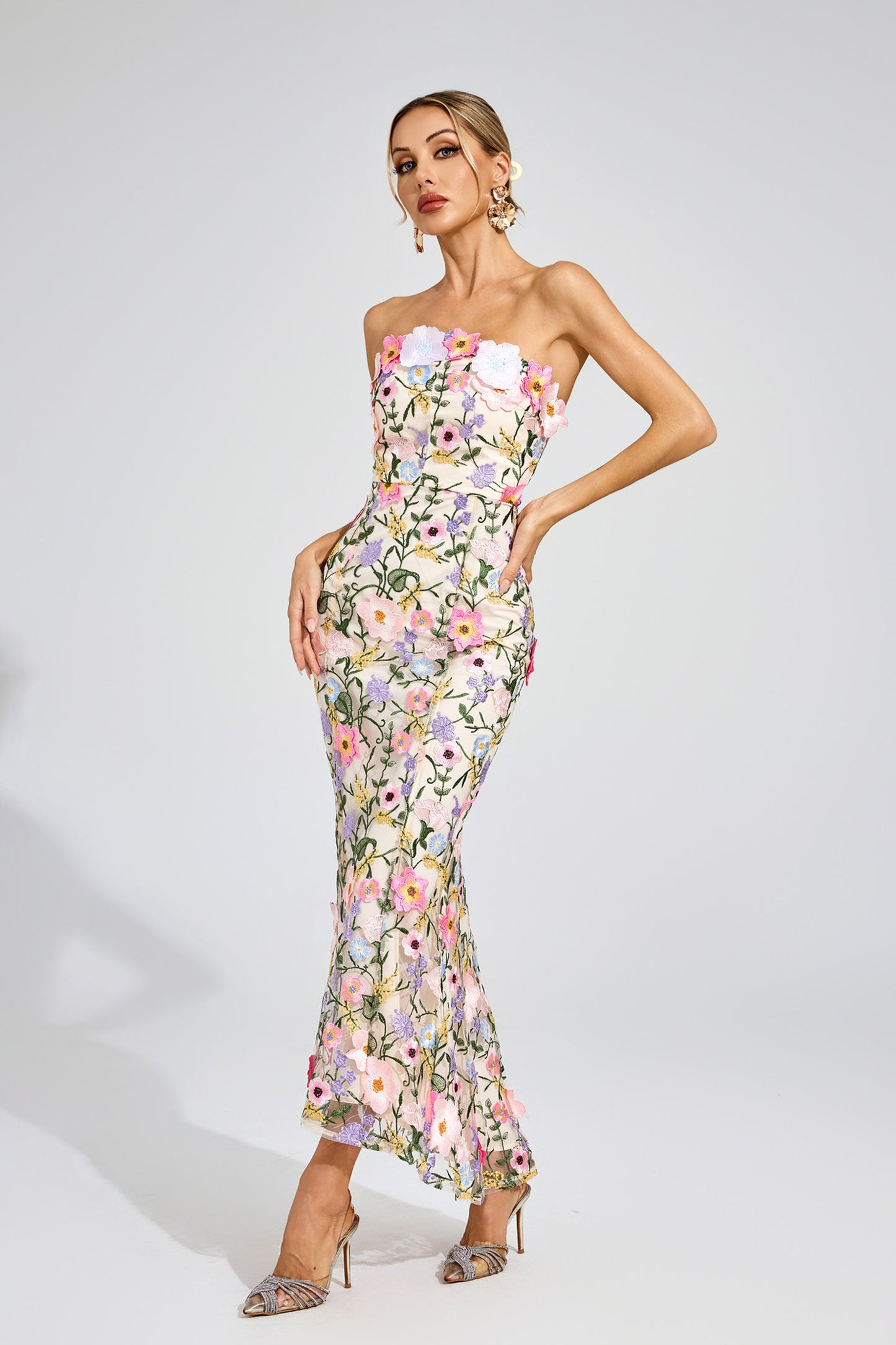 Gardenia Embroidered Strapless Dress