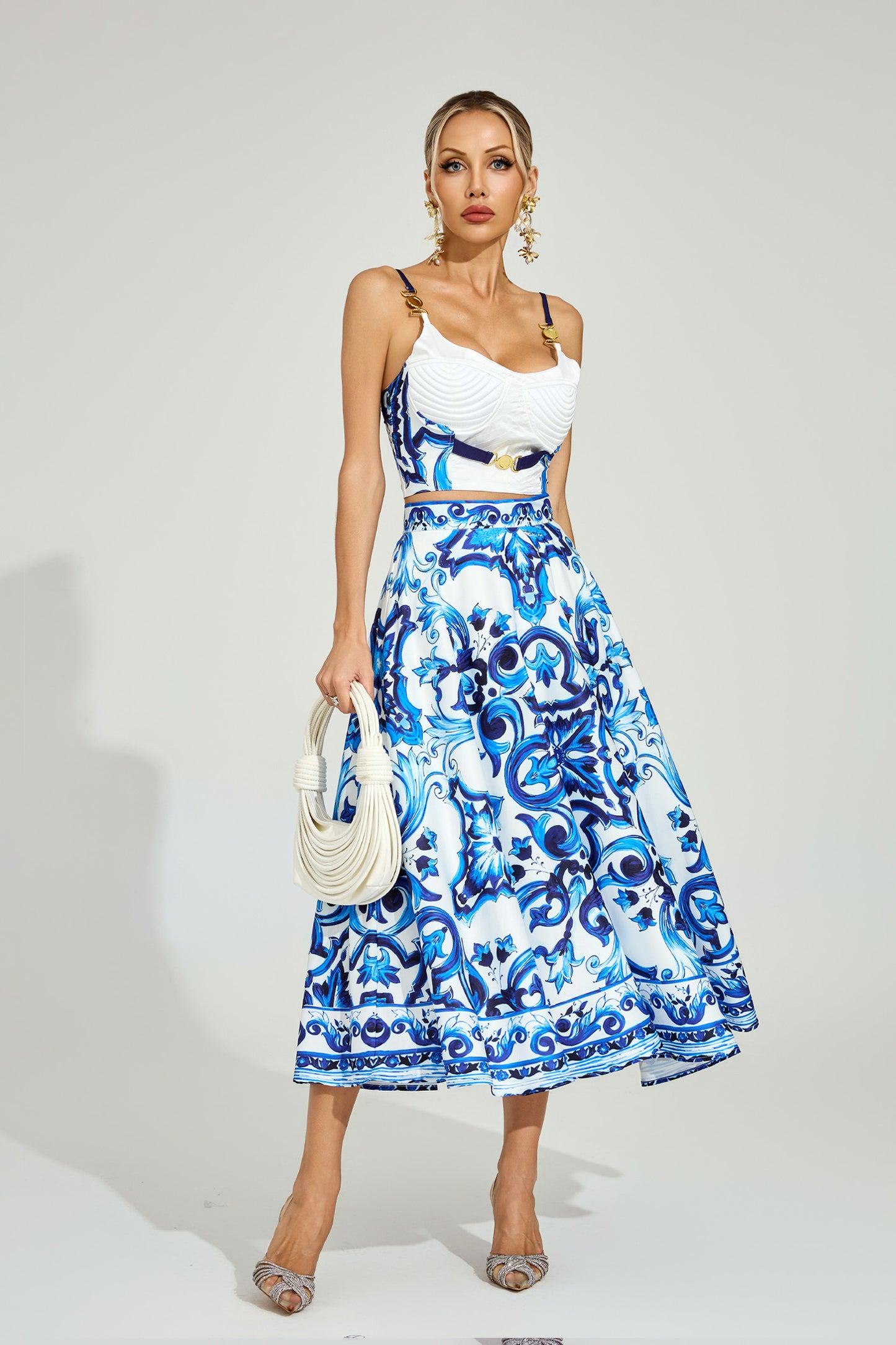 Amalfi Blue Majolica Midi Skirt & Top Set