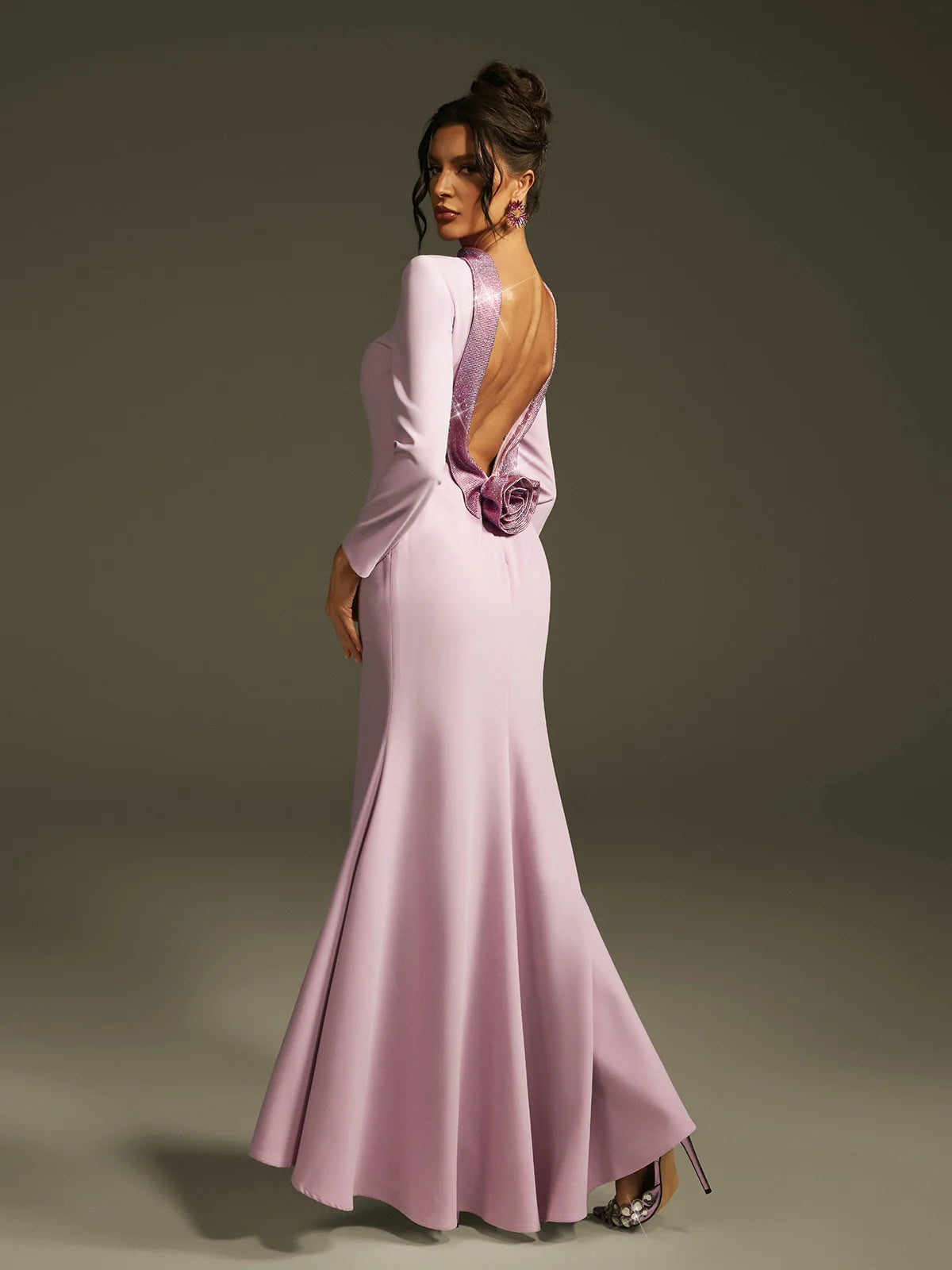 Lilac Crystal Rose Backless Gown