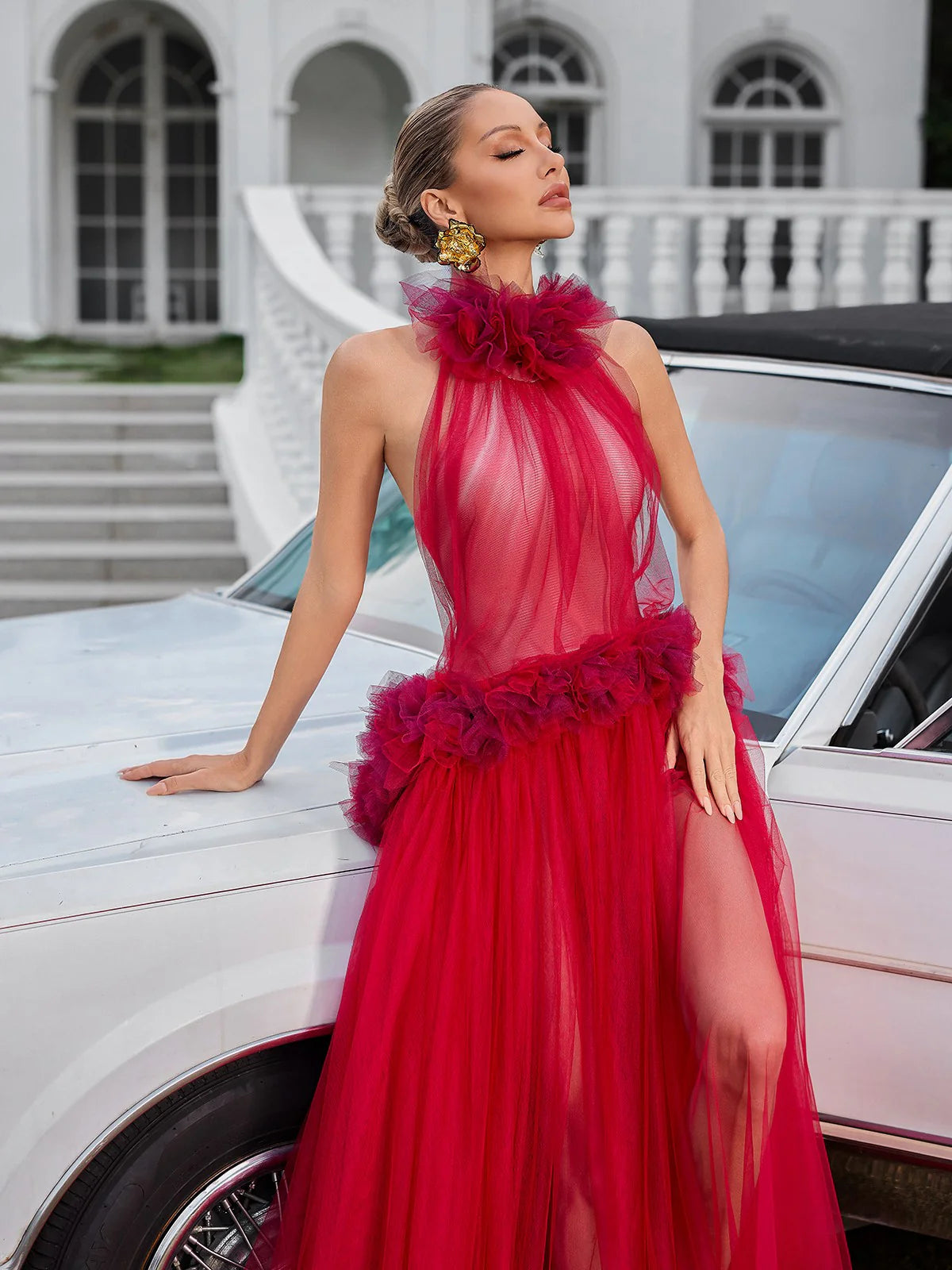 Rouge Bloom Tulle Gown