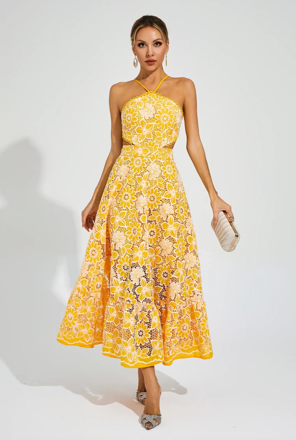 Fiora Embroidered Lace Midi Dress