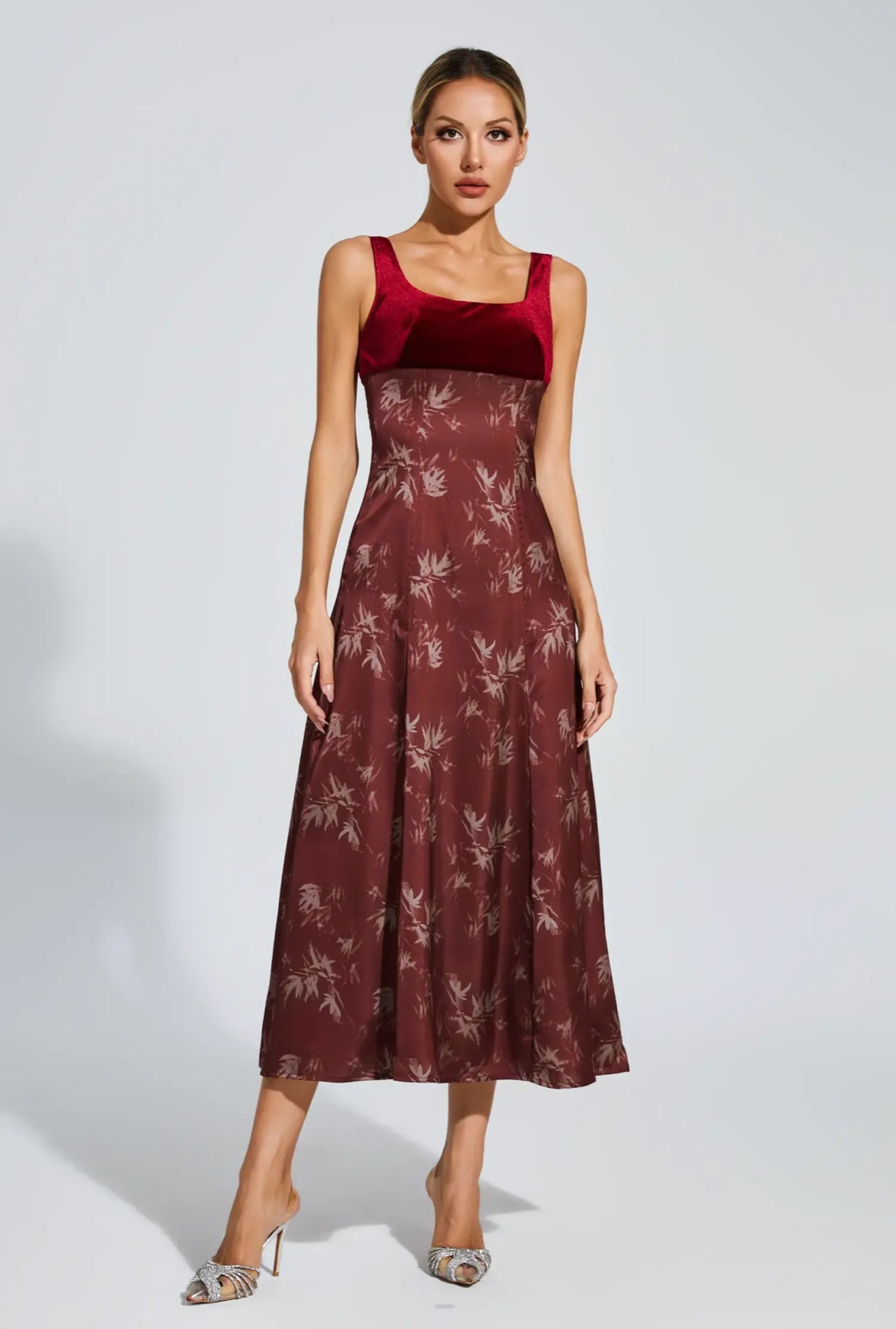 Red velvet midi dress