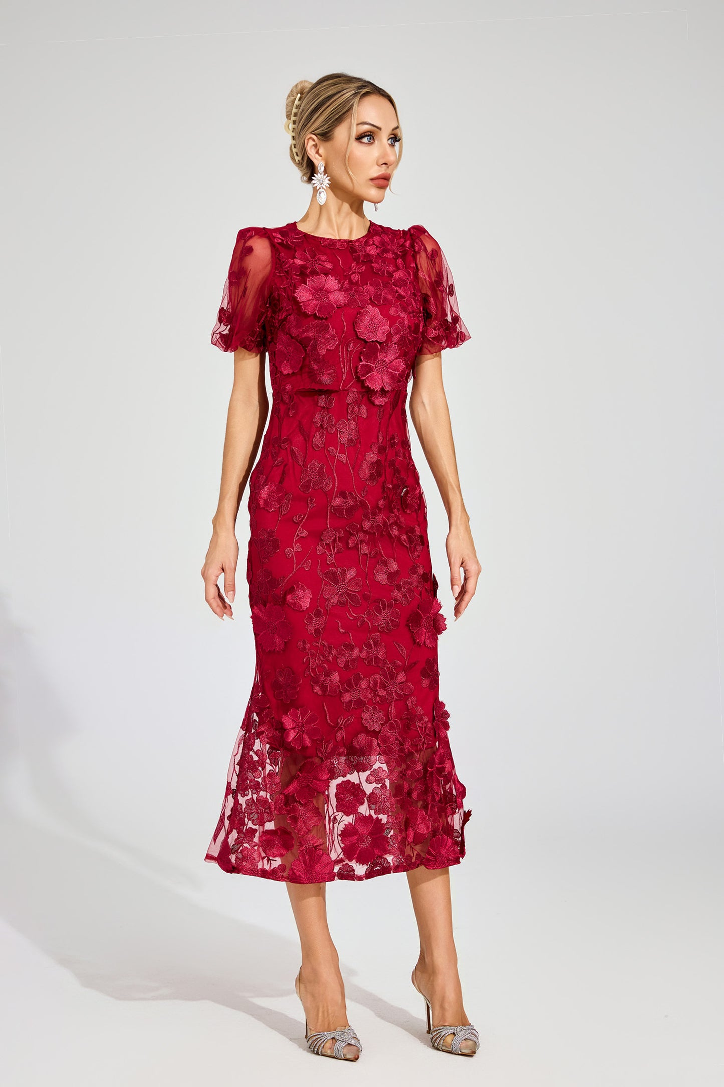 Soleil Bloom Flower Embroidered Midi Dress