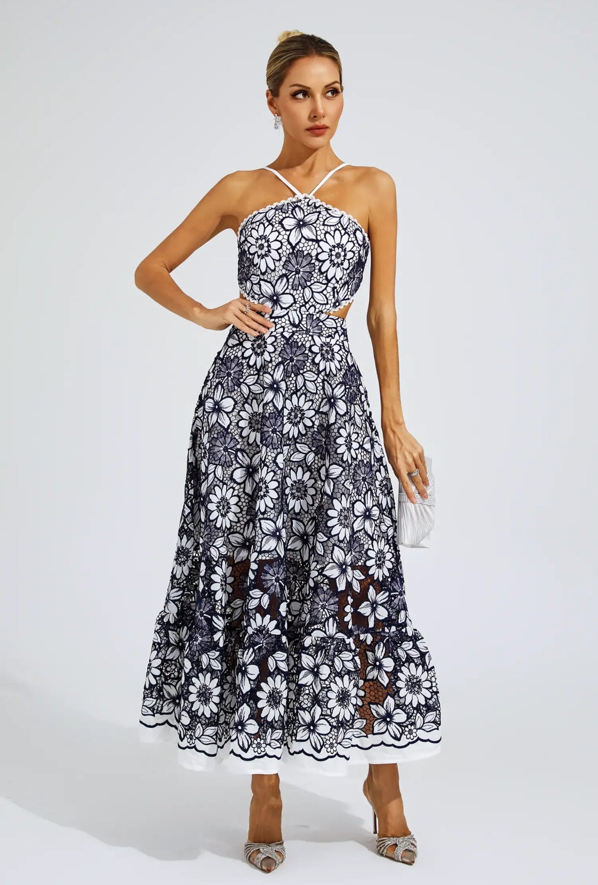 Fiora Embroidered Lace Midi Dress