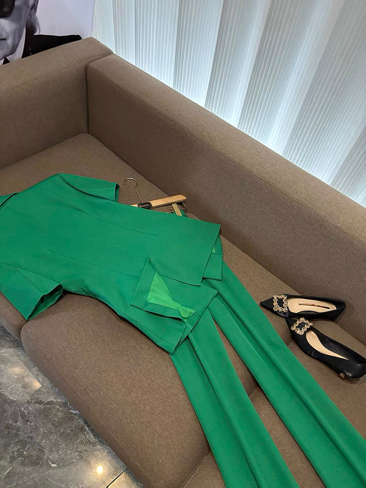 Camélia Flower Blazer Green Suit Set