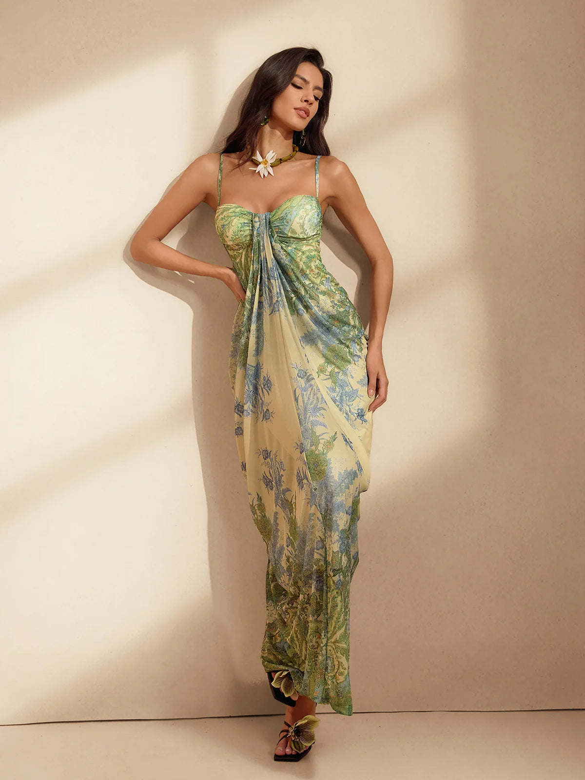 Eden Botanical Draped Maxi Dress