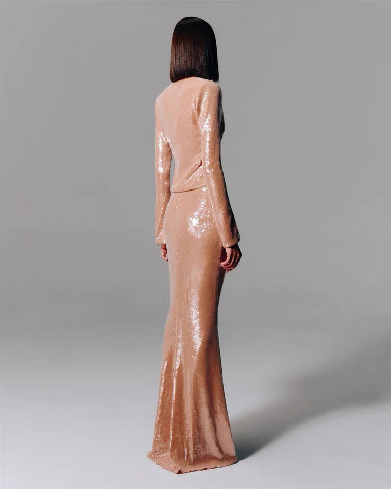 Sierra Rose Gold Sequin Set Gown