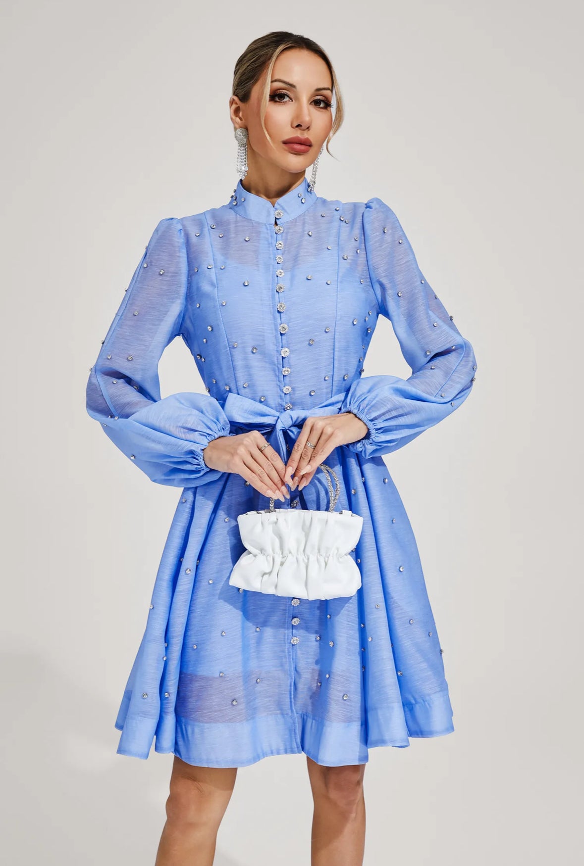 Amira Crystal Studded Flare Mini Dress