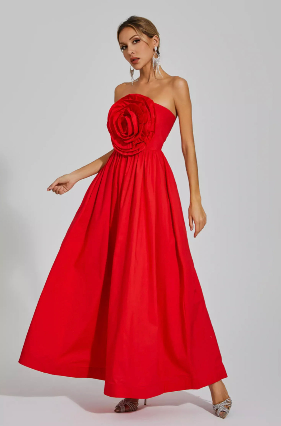 Marjorie flower red maxi dress