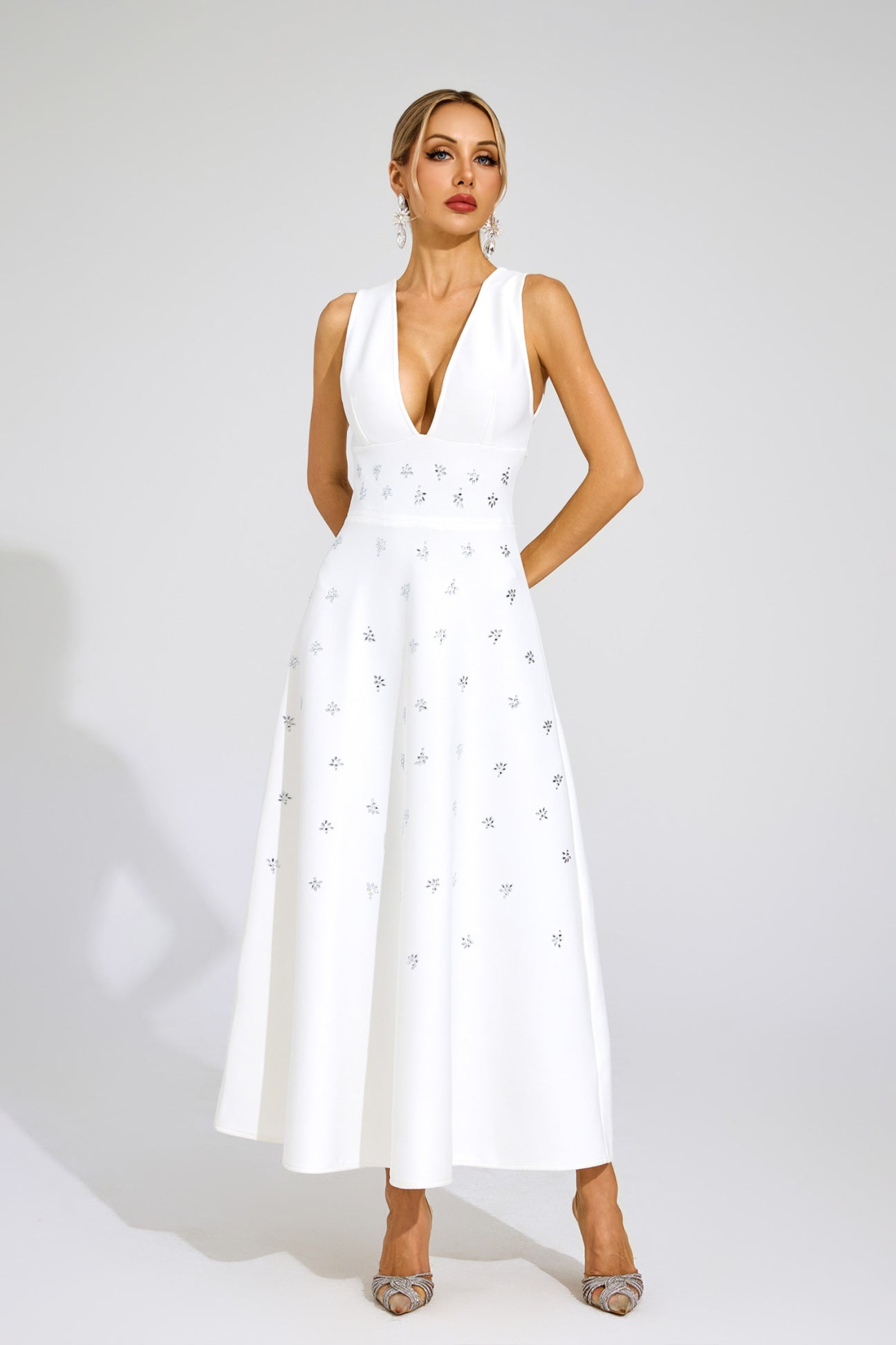 Céleste White Crystal Embellished Gown