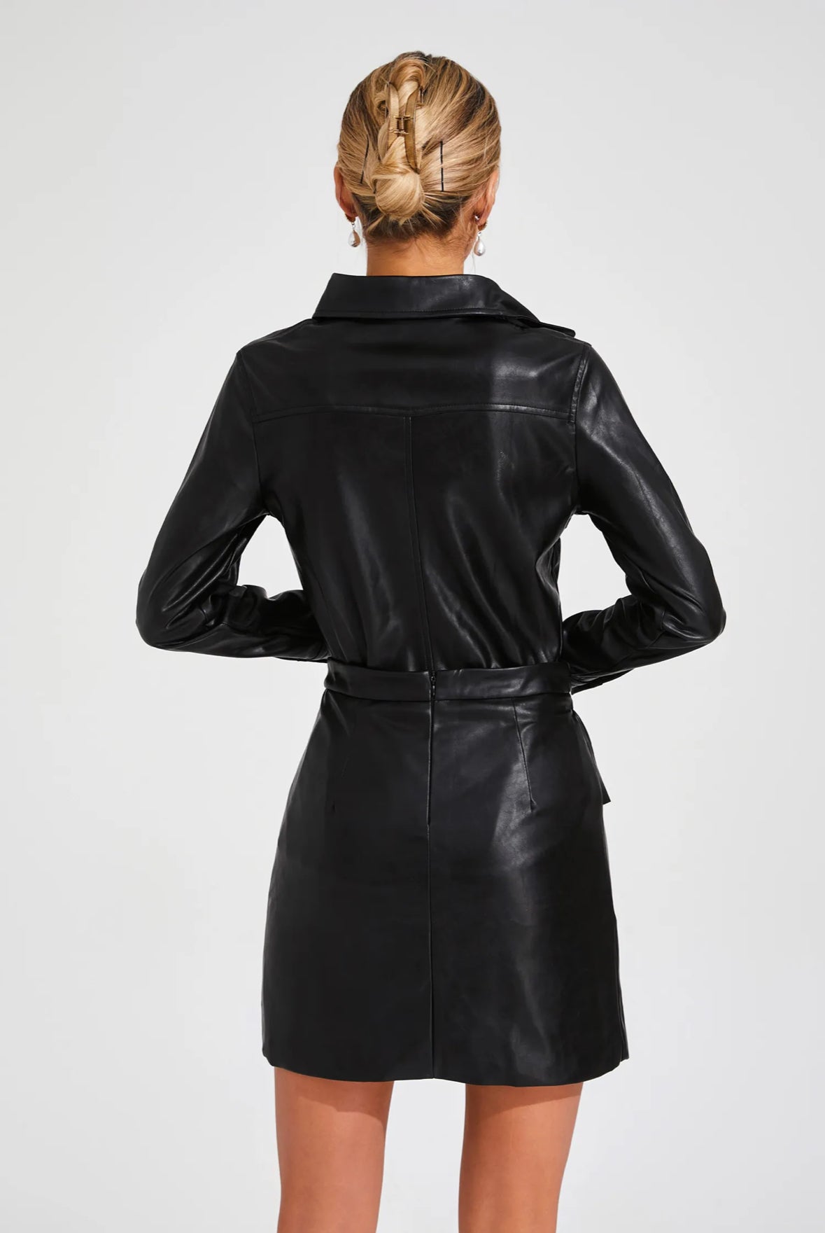 Black leather shirt & skirt set