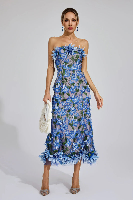Rosalia 3D Flower  Lace Midi Dress