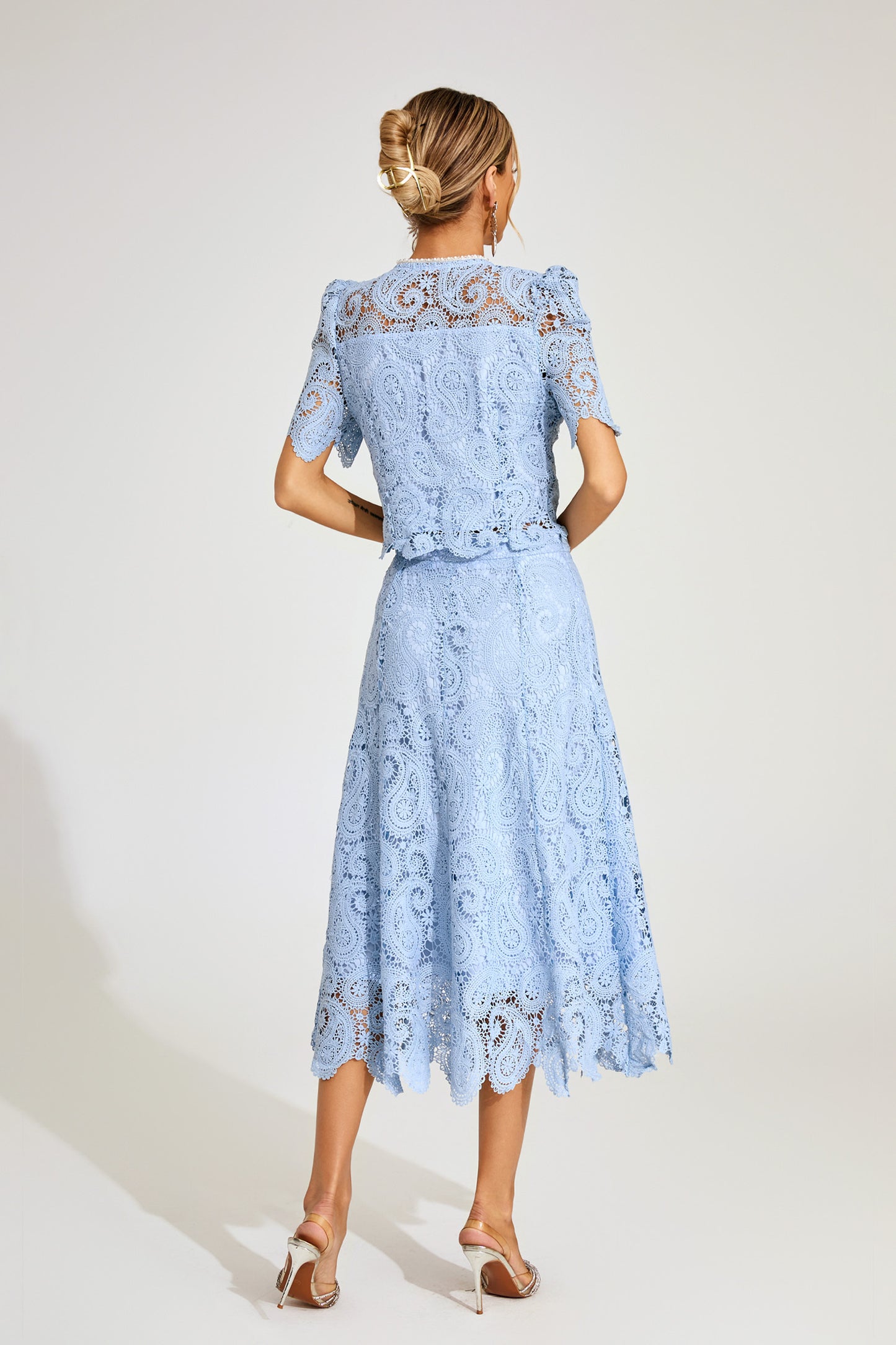 Amélie Sky Lace Midi Skirt & Top Set
