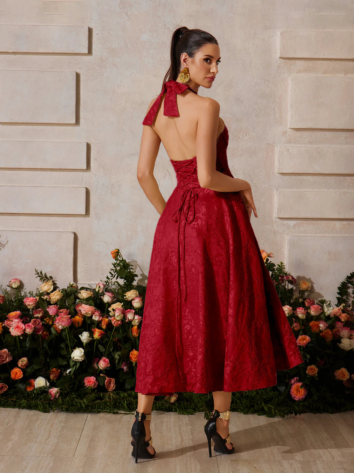 Rosalie Red Halter Midi Dress