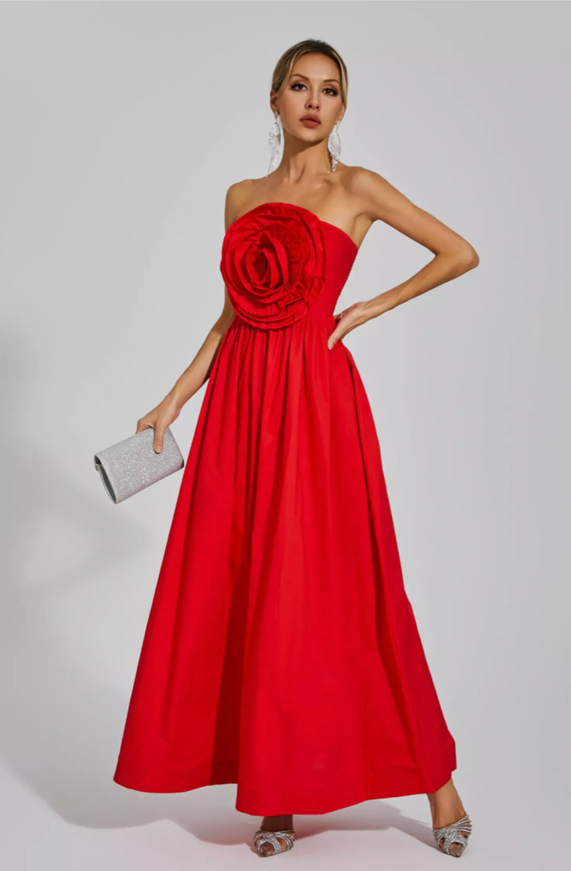 Marjorie flower red maxi dress