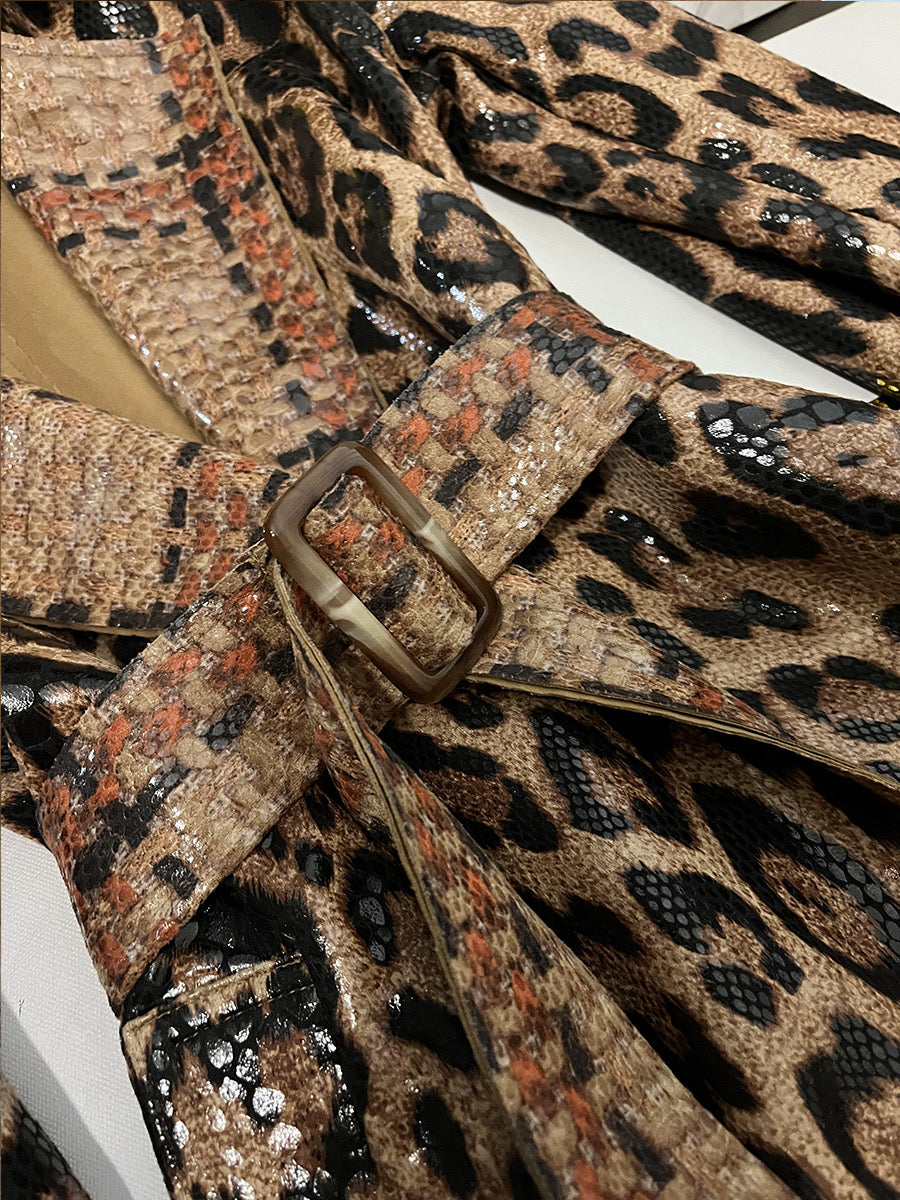 Leopard leather long coat (8141436813550)
