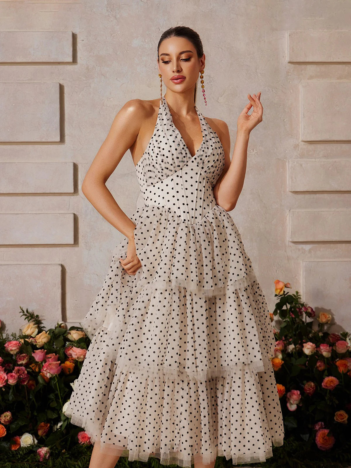 Amélie Polka Dot Tiered Midi Dress