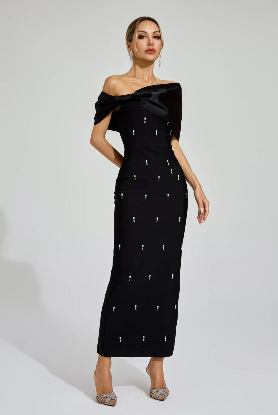 Crystal one shoulder maxi dress