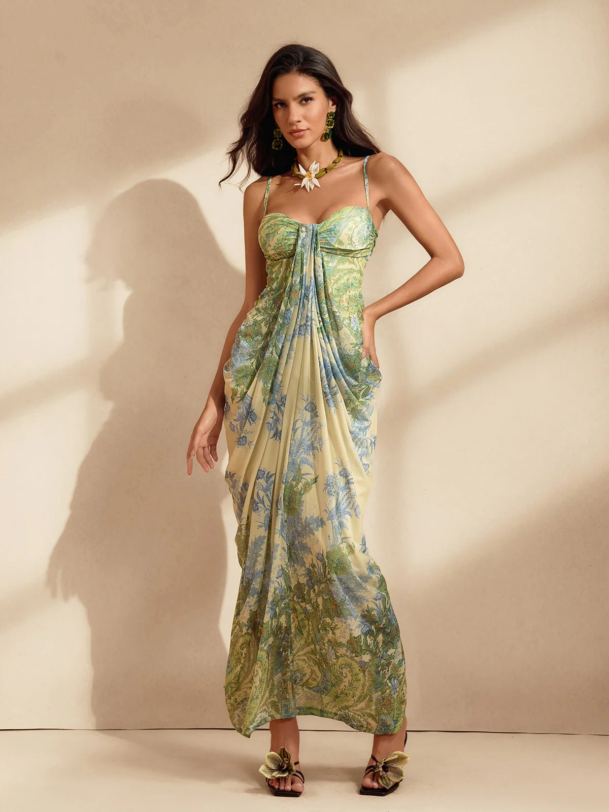 Eden Botanical Draped Maxi Dress
