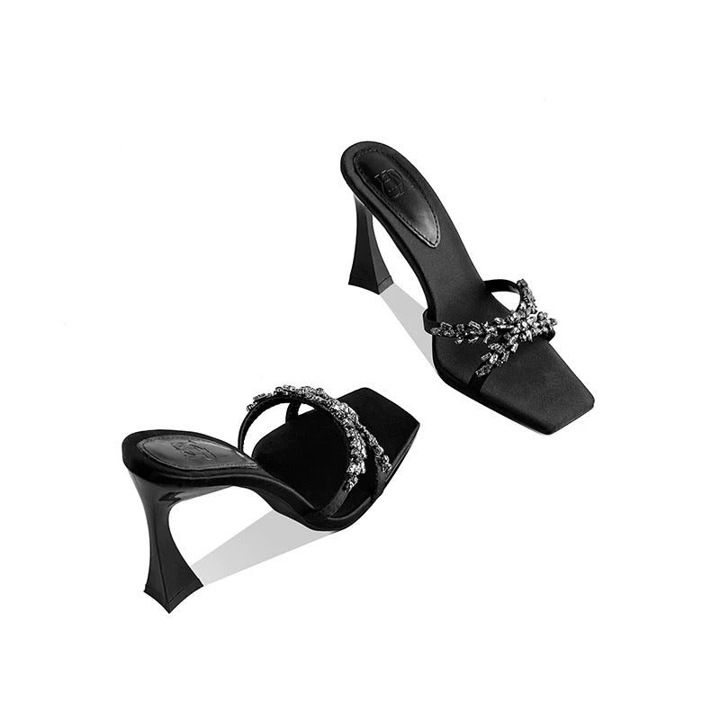 Amara Crystal Embellished Satin Mules