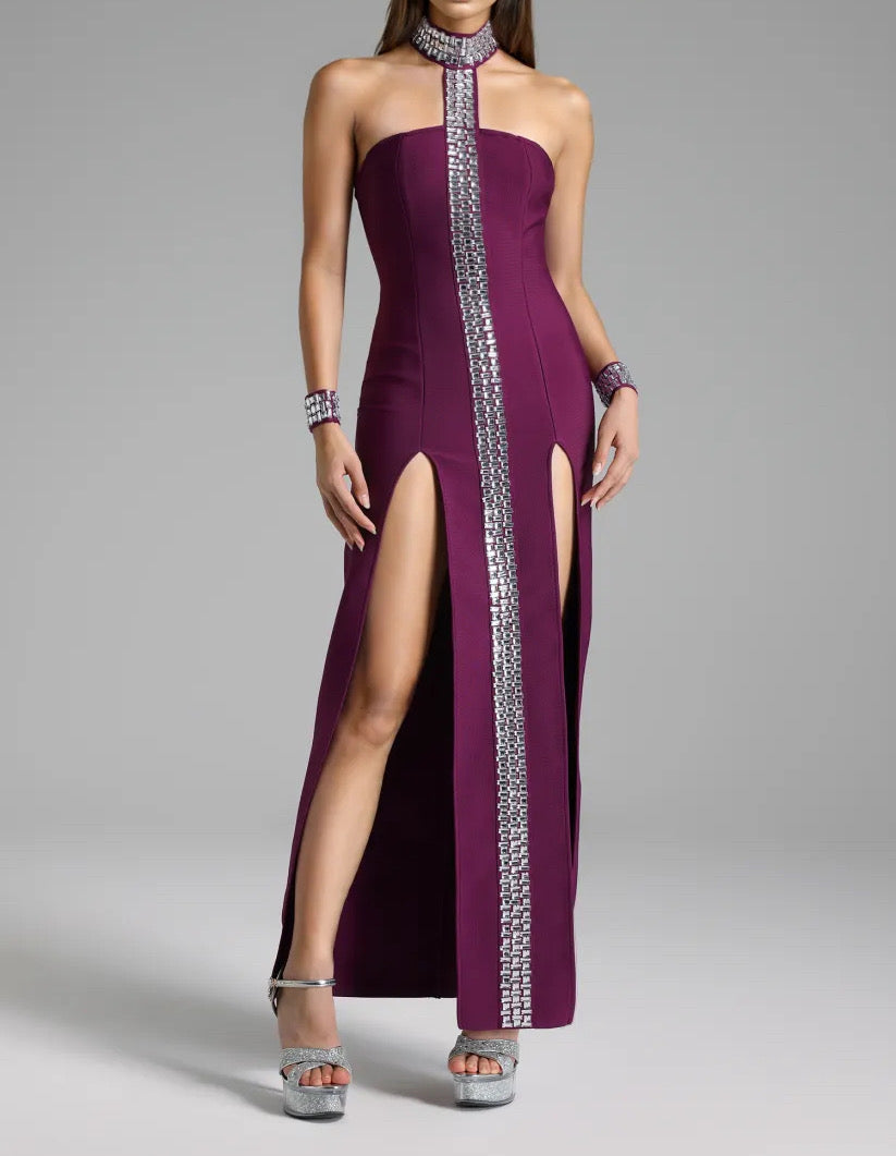 Iris Crystal Slit Gown