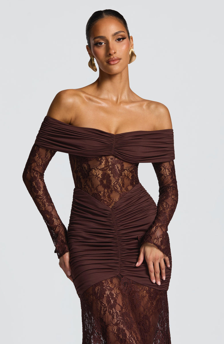 Amaya Ruched Lace Gown