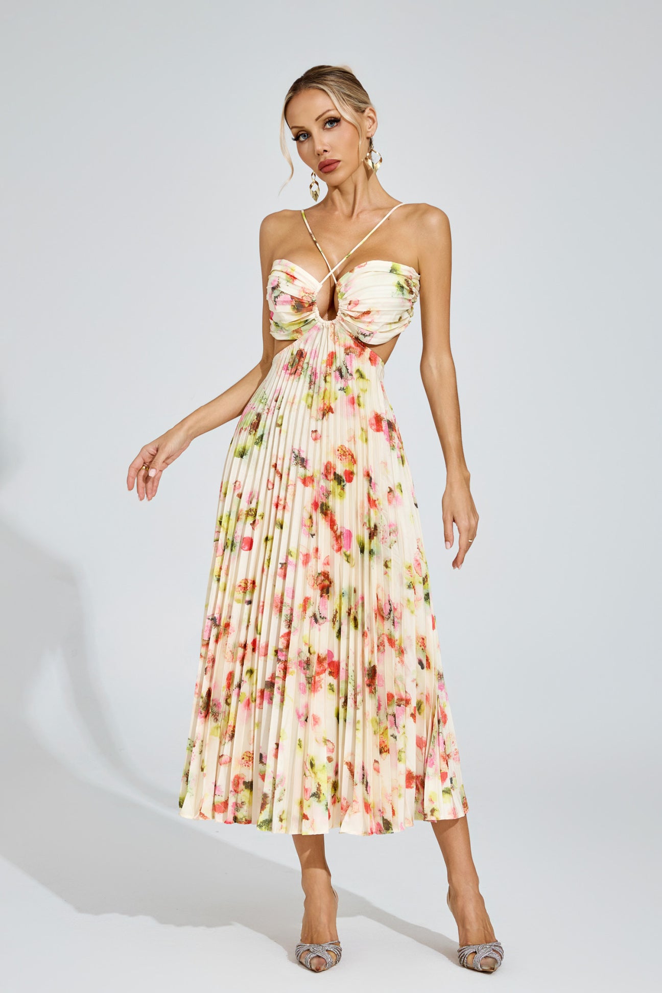 Fiorella Pleated Floral Midi Dress