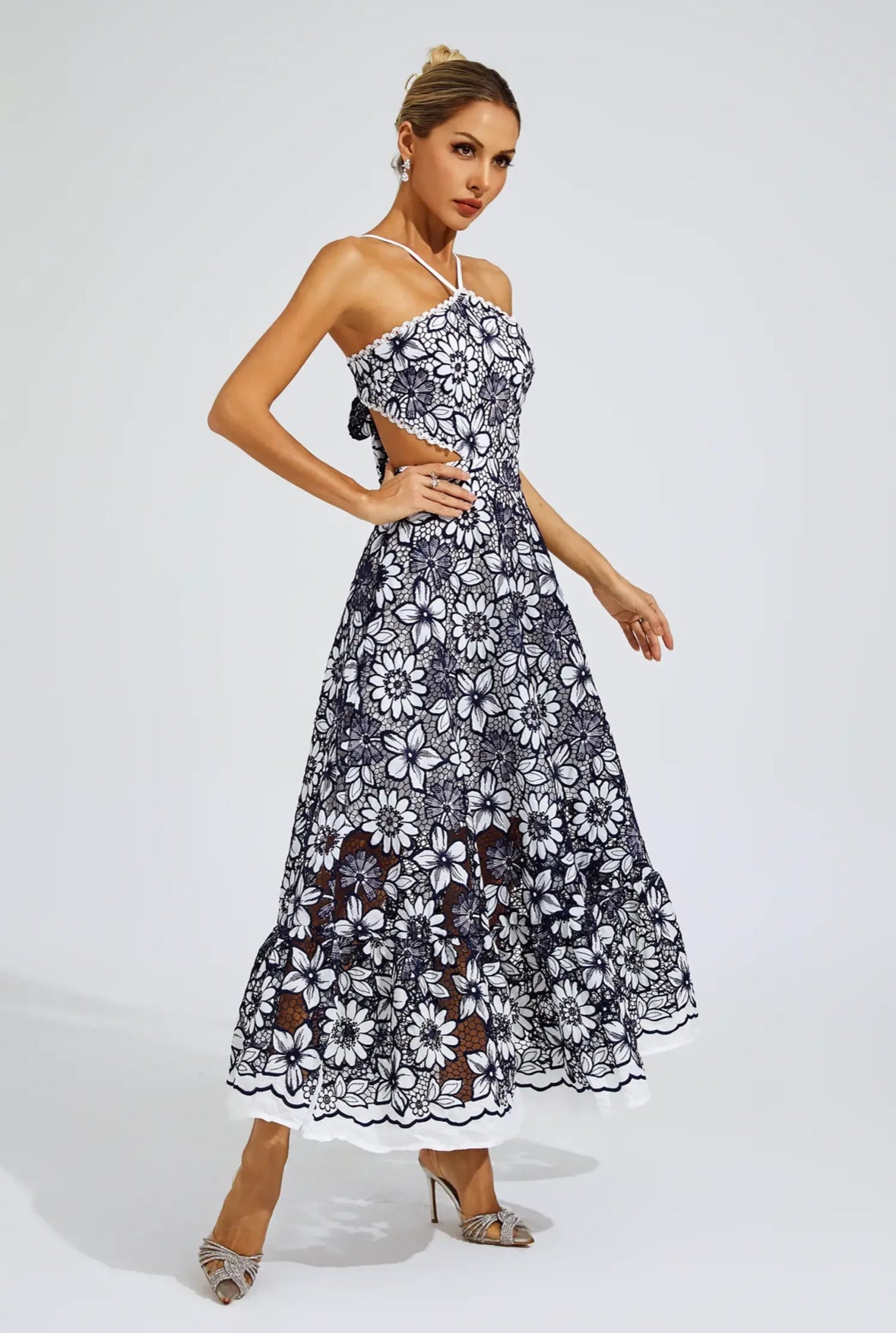 Fiora Embroidered Lace Midi Dress