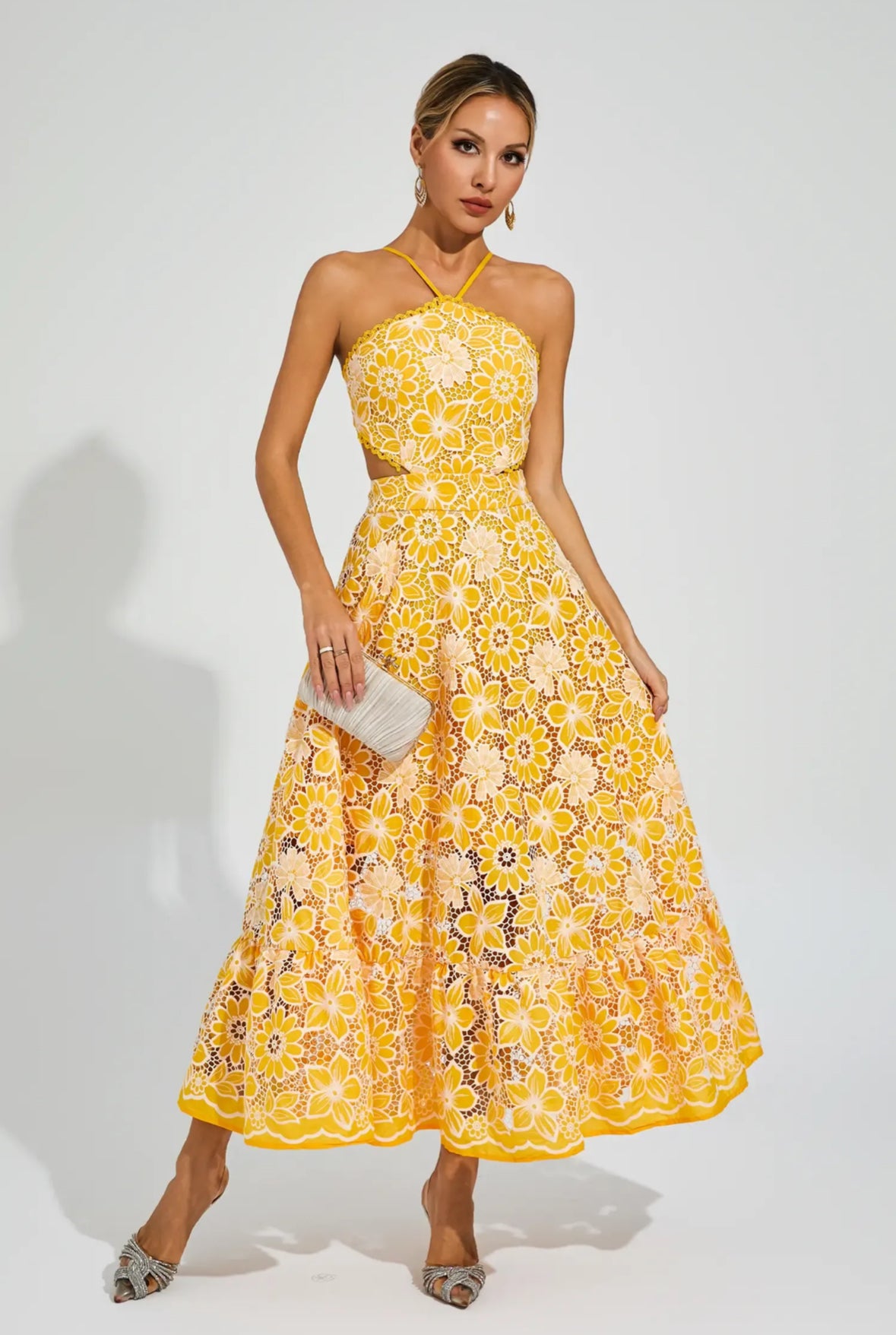 Fiora Embroidered Lace Midi Dress