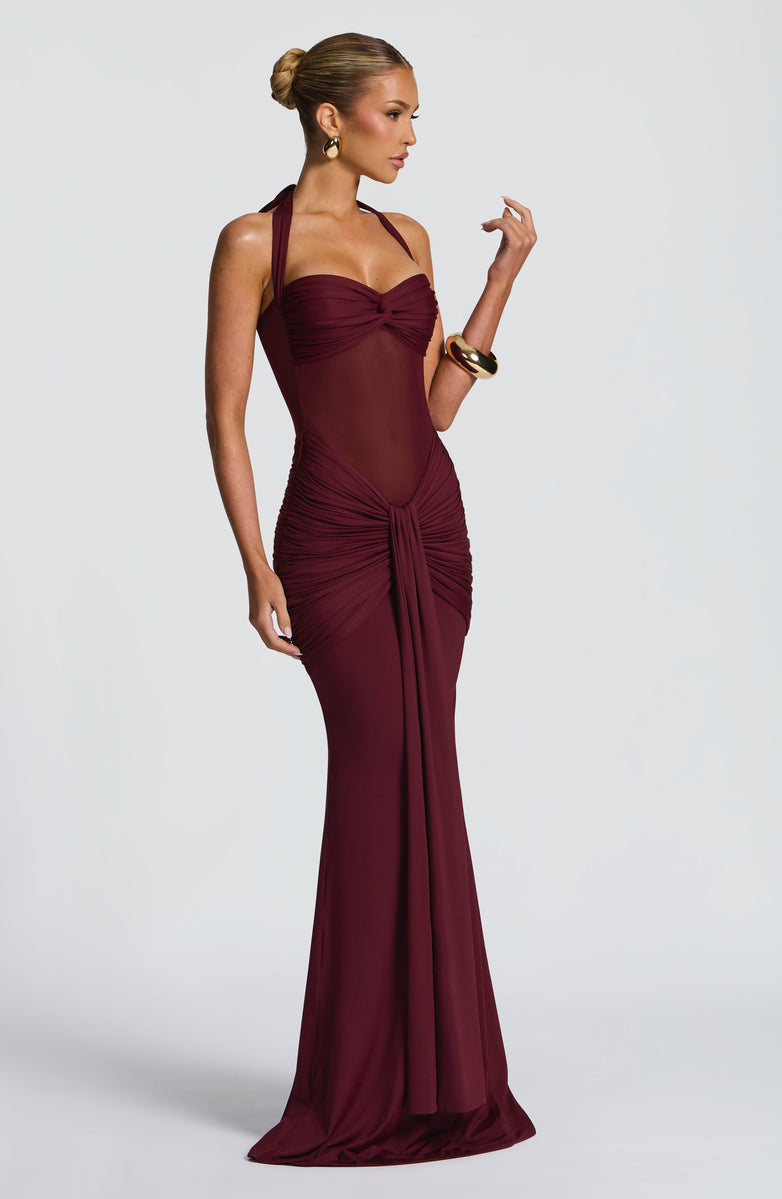 Soleil Illusion Draped Halter Gown