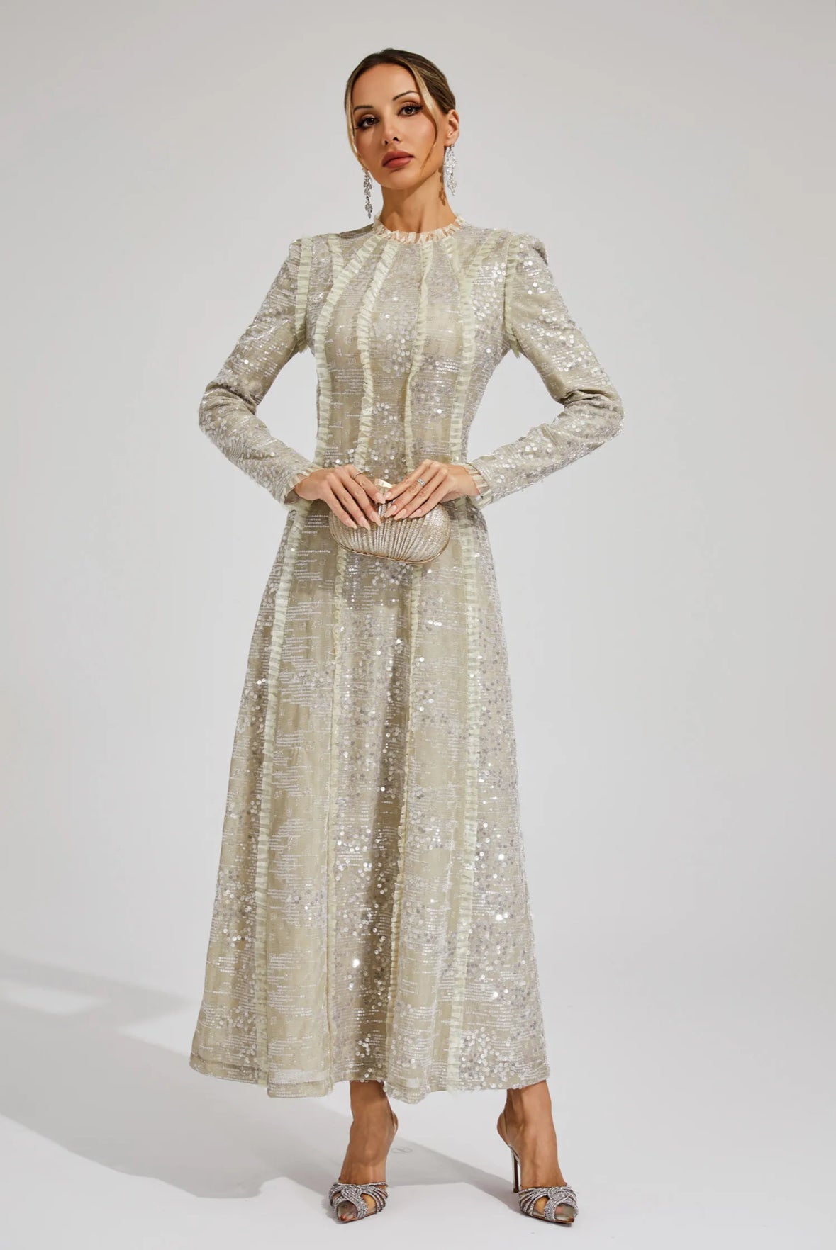 Laurine Sequin Long Sleeve Gown