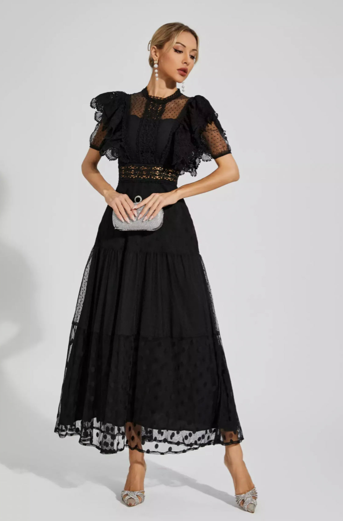 Noor polka dot black maxi dress