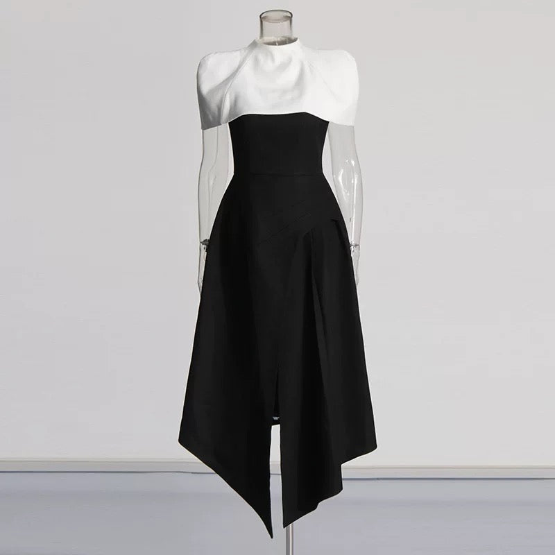 Noir Éclat Asymmetric Cape Dress
