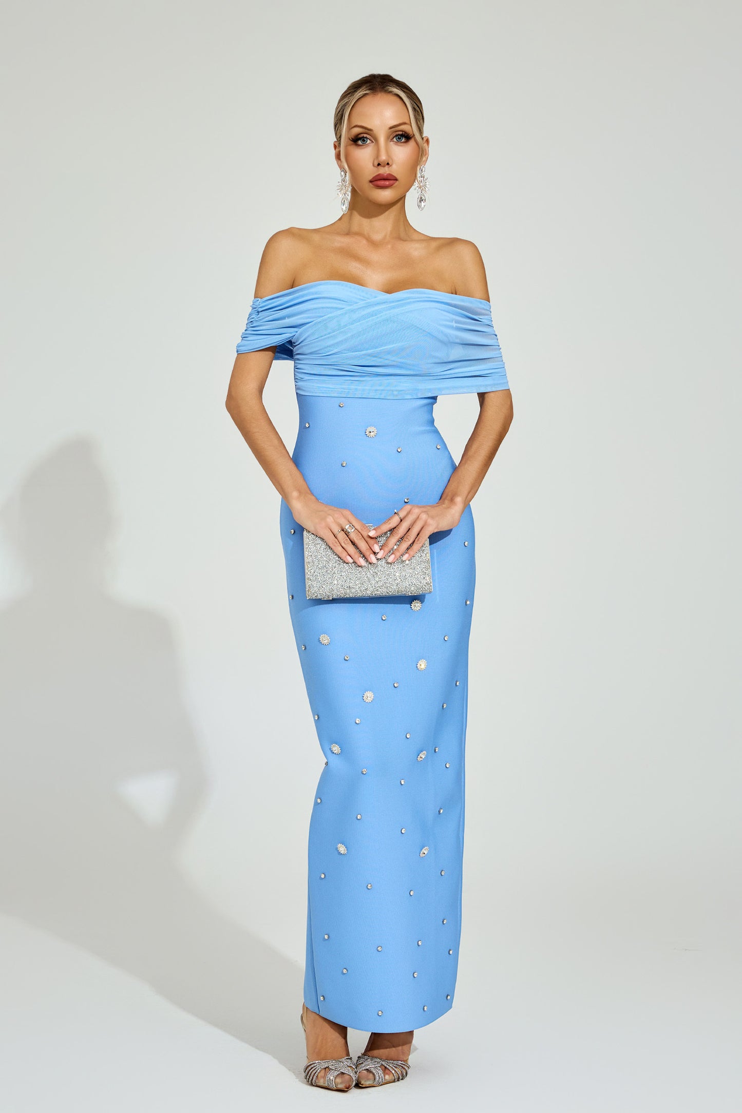Azure Pearl Off-Shoulder Gown