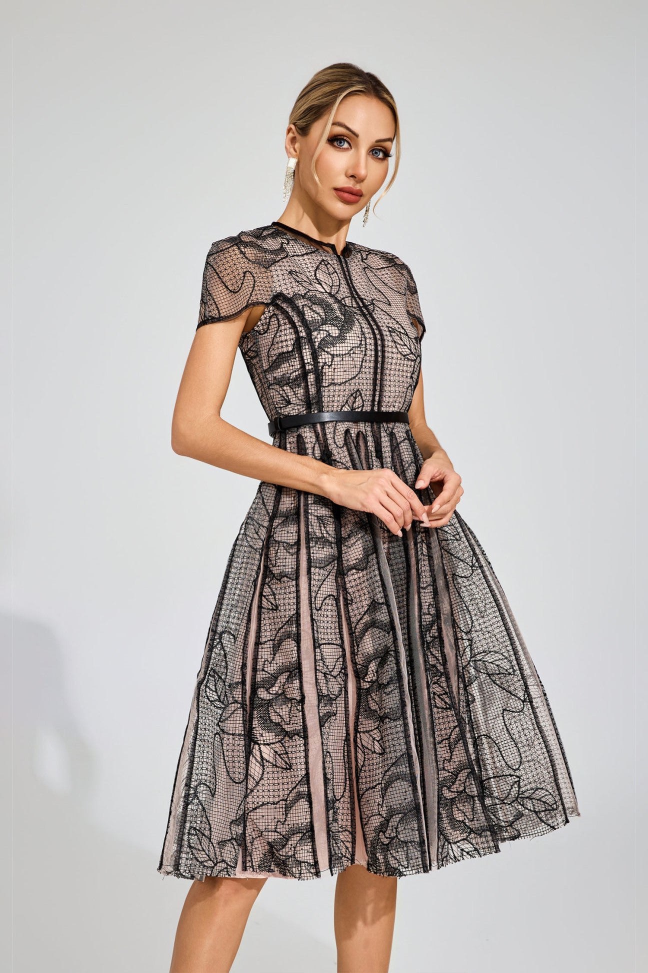 Noire Fleur Embroidered Mesh Dress