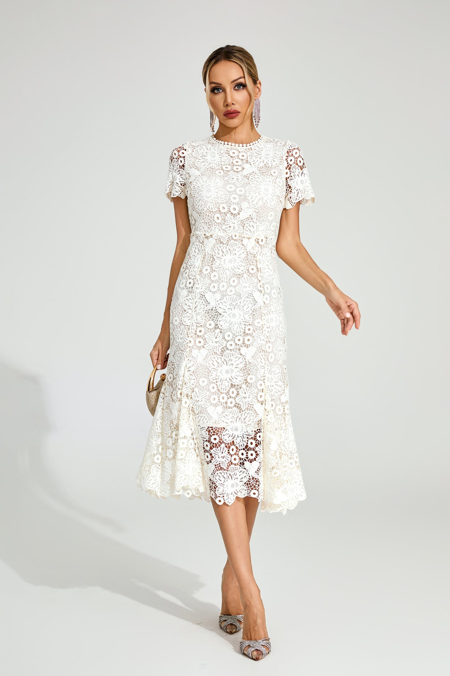 Florence White Lace Midi Dress
