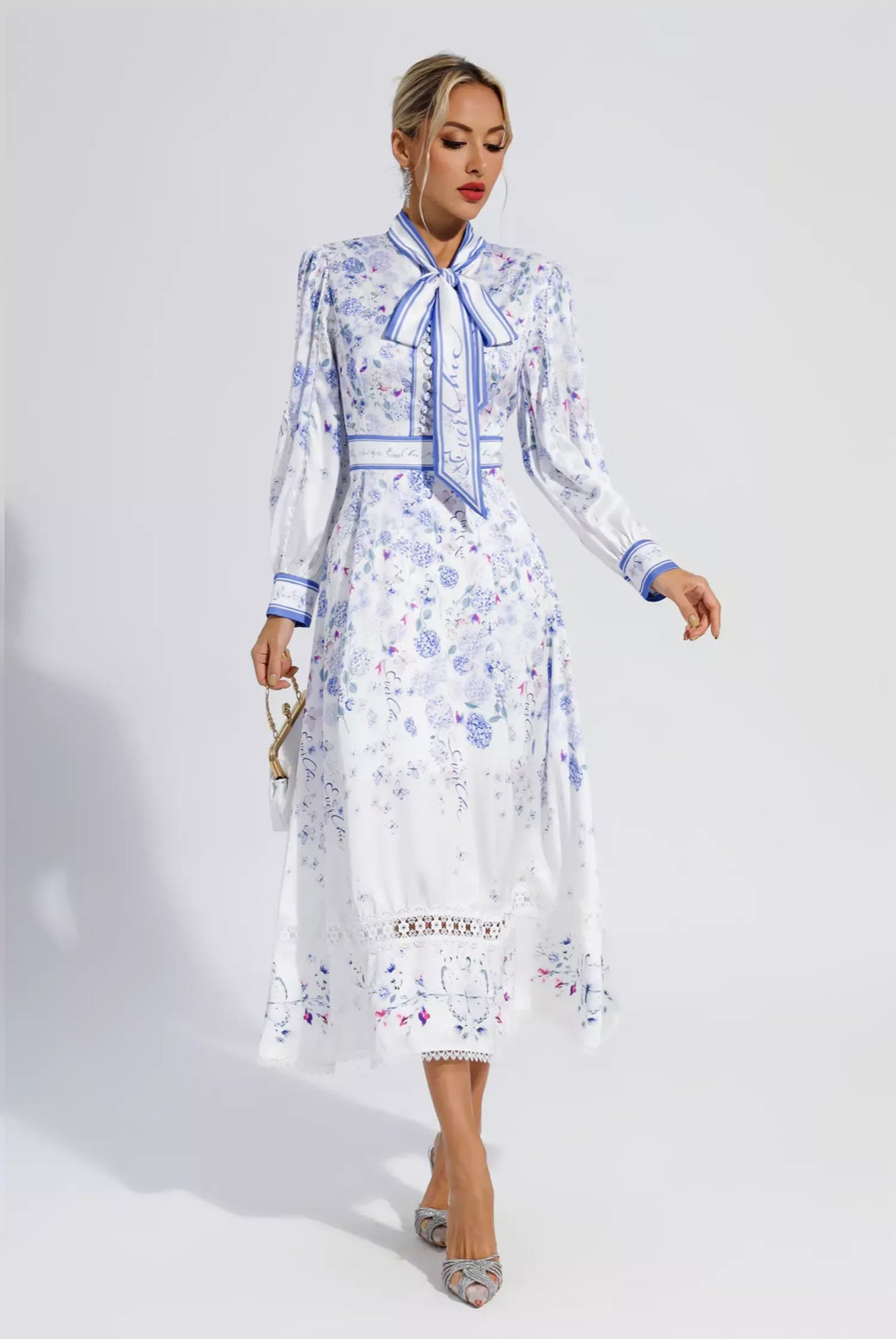 Blue floral midi dress