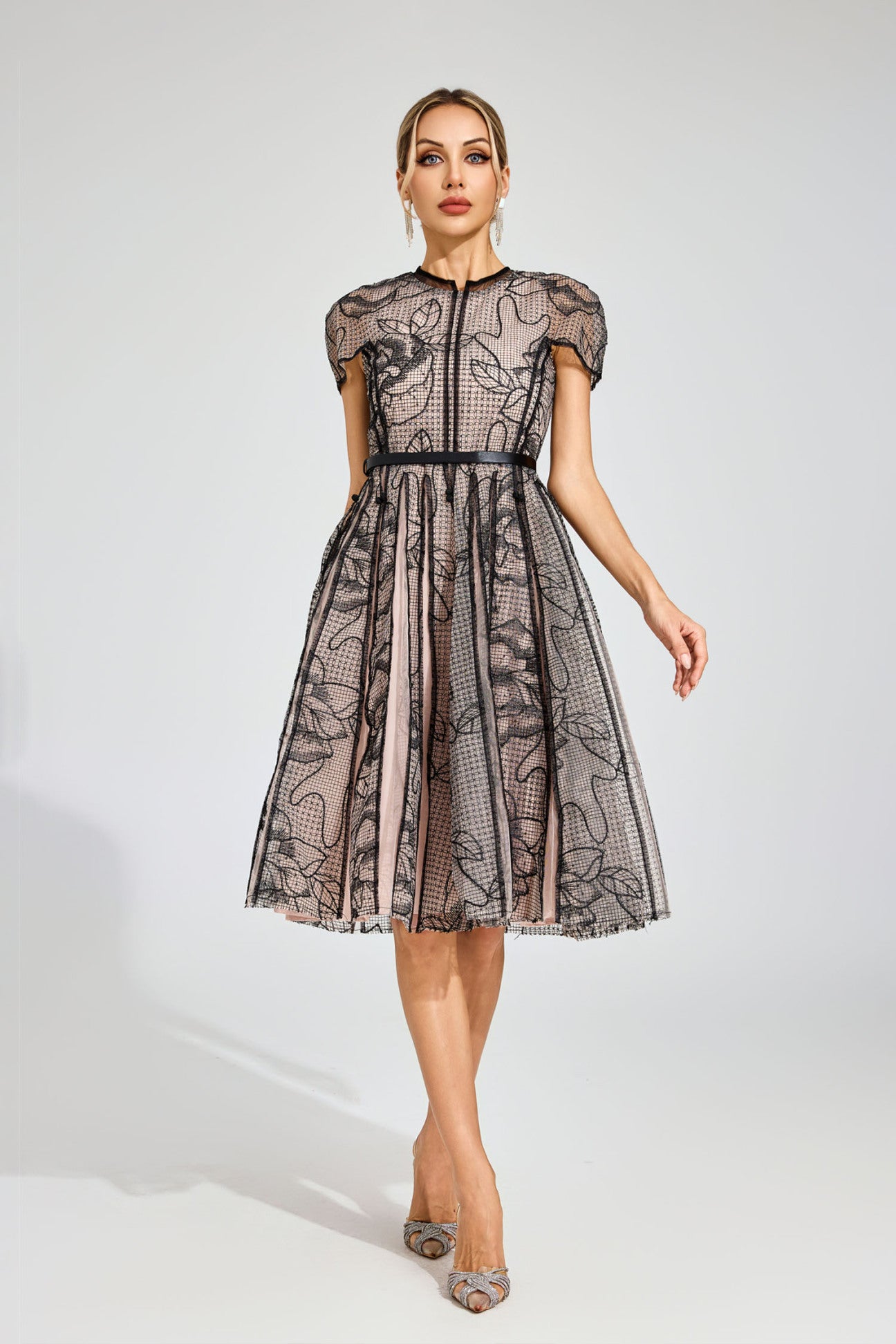 Noire Fleur Embroidered Mesh Dress
