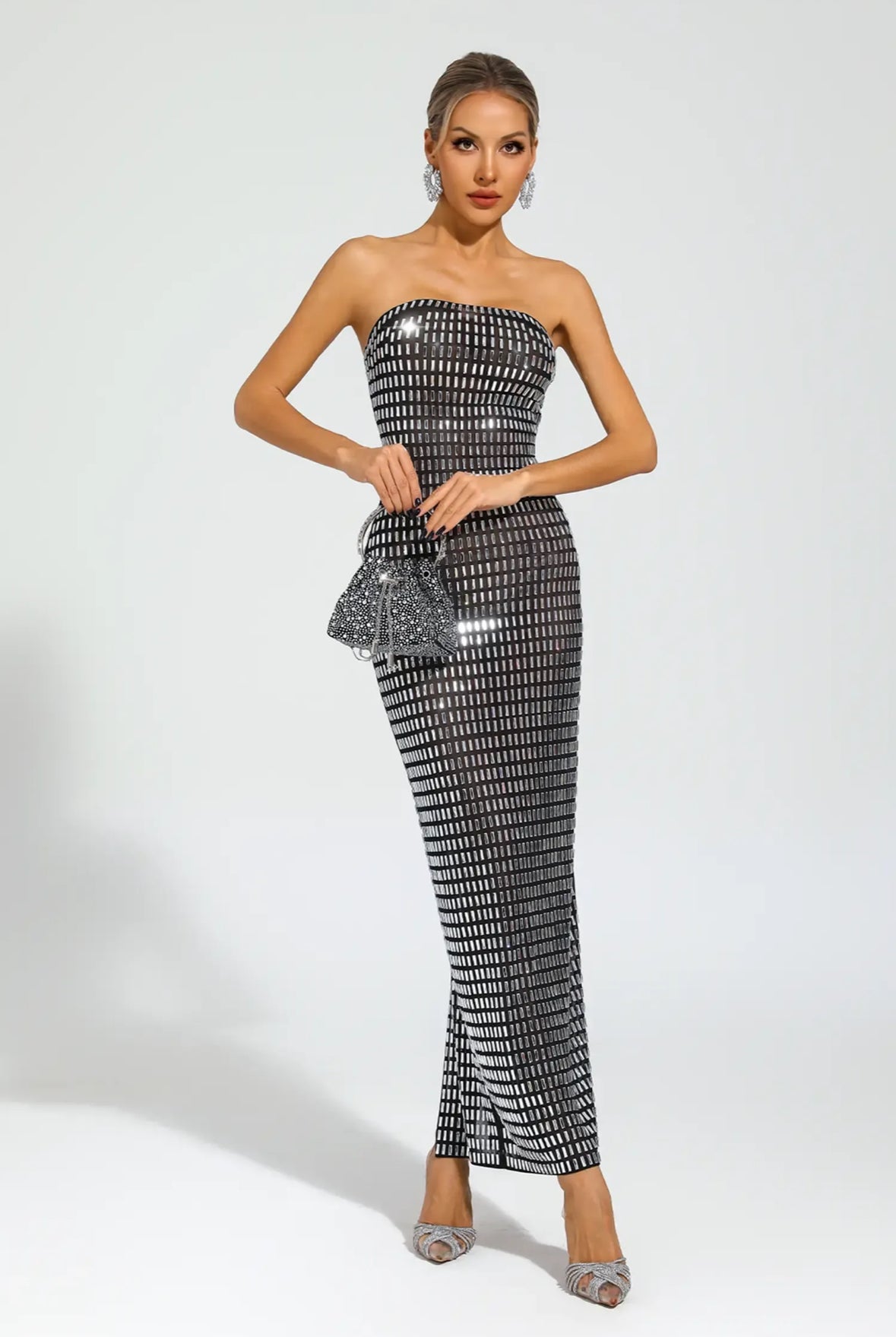 Rhinestone Mesh maxi dress