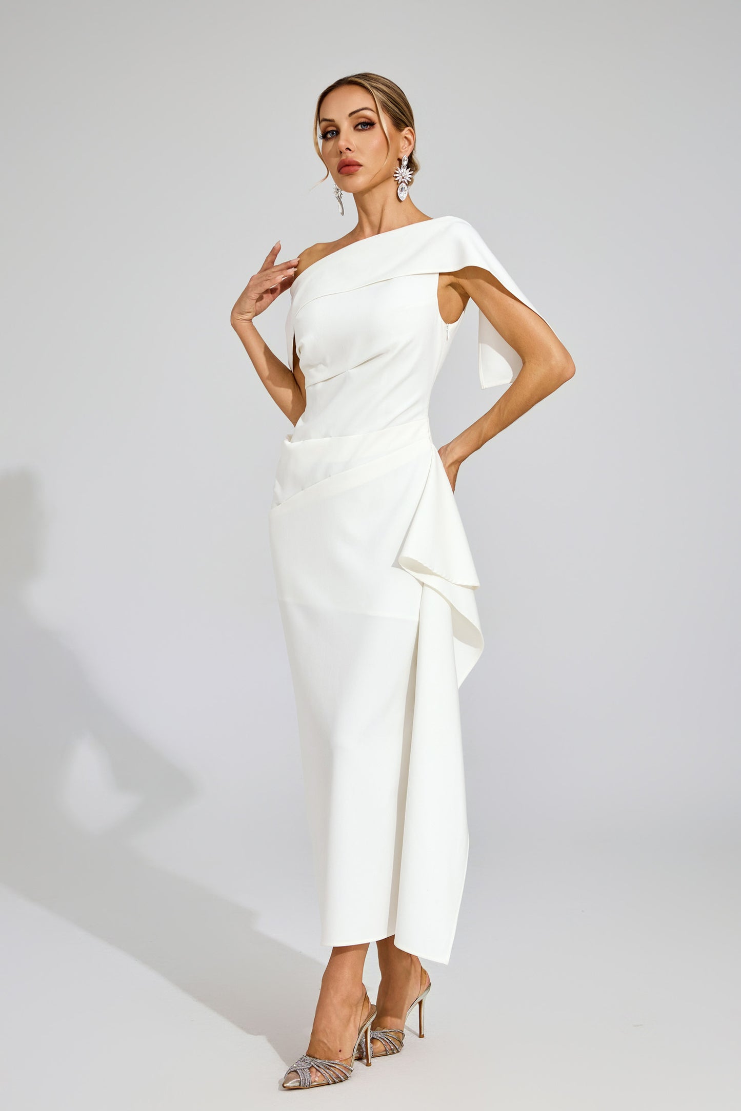 Ivana Draped One-Shoulder Gown