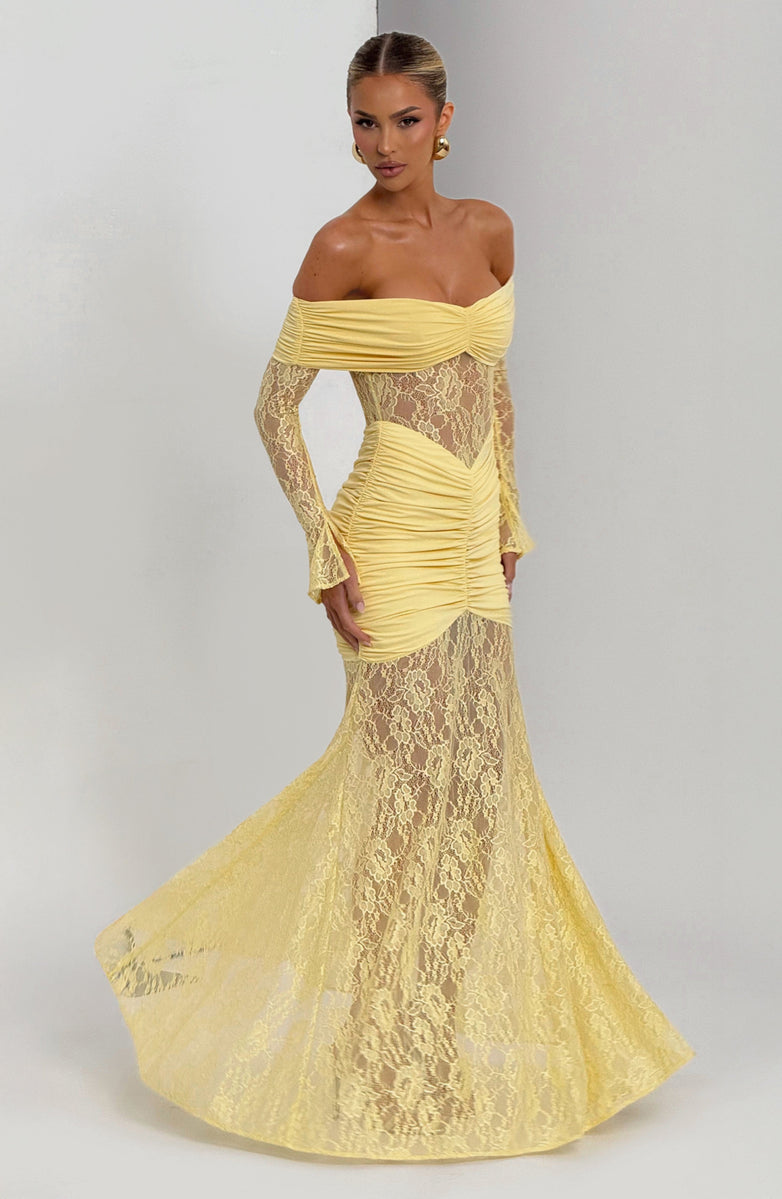 Amaya Ruched Lace Gown