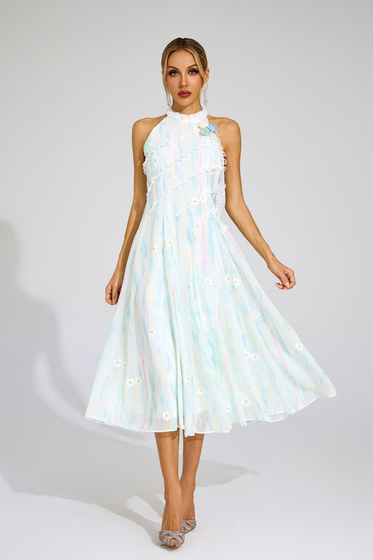 Céleste Pastel Lace Midi Dress