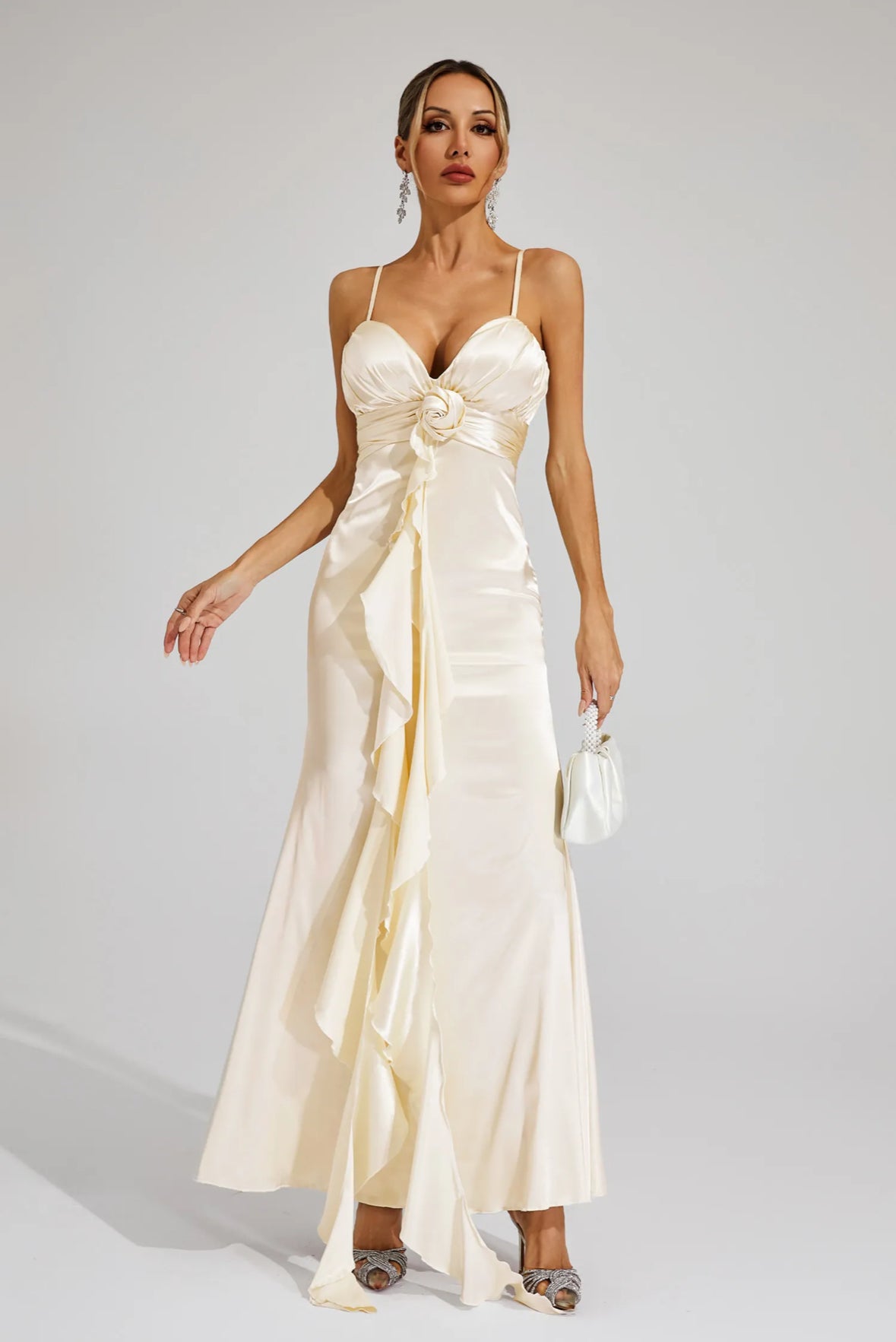 Rosé Satin Drape Gown