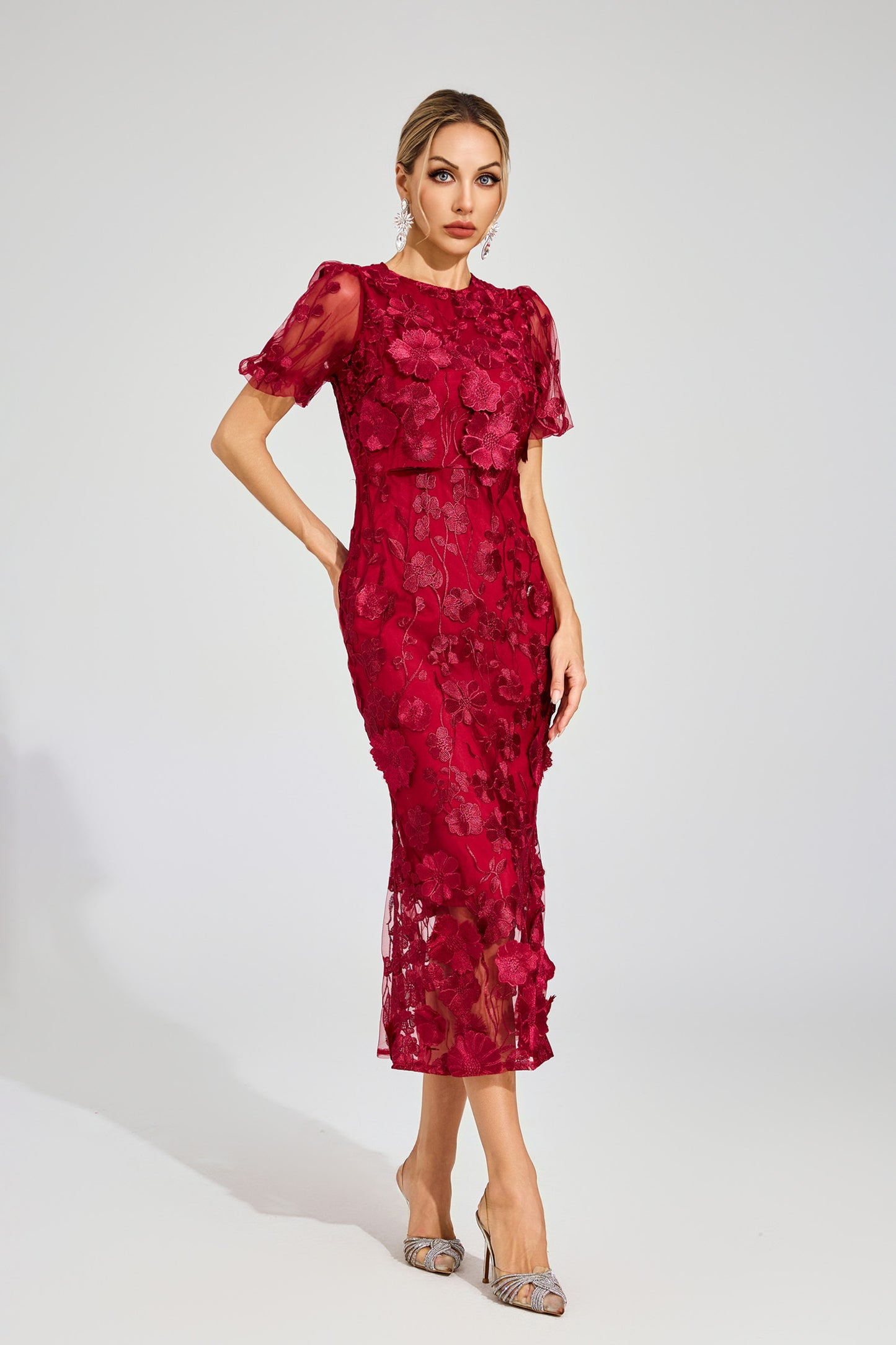 Soleil Bloom Flower Embroidered Midi Dress
