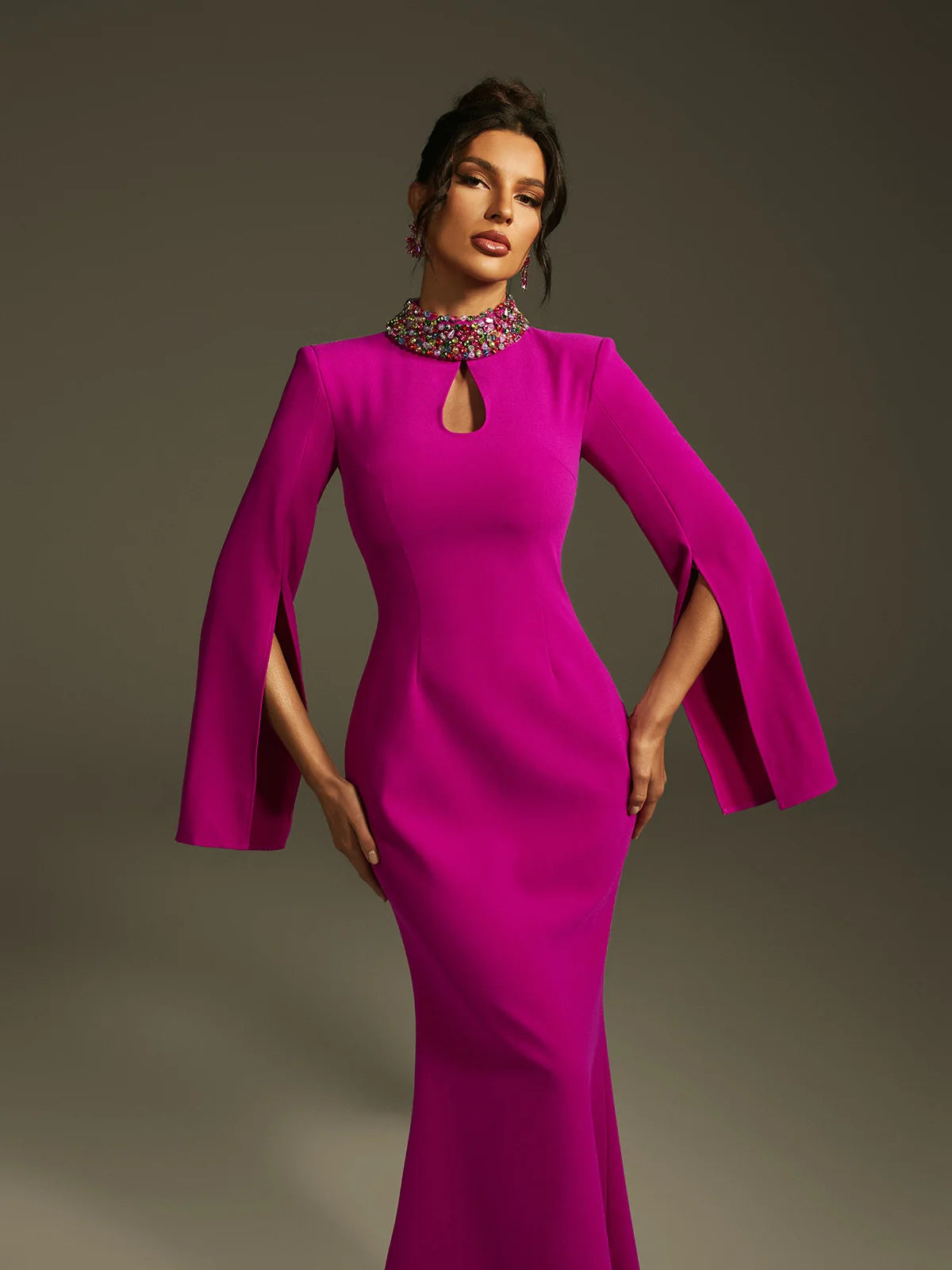 Aurora Crystal Collar Cape Gown