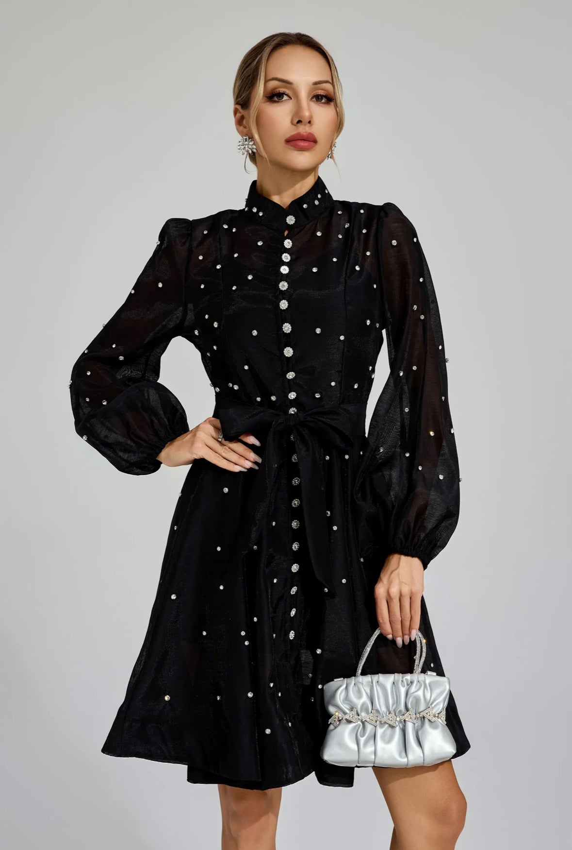 Amira Crystal Studded Flare Mini Dress